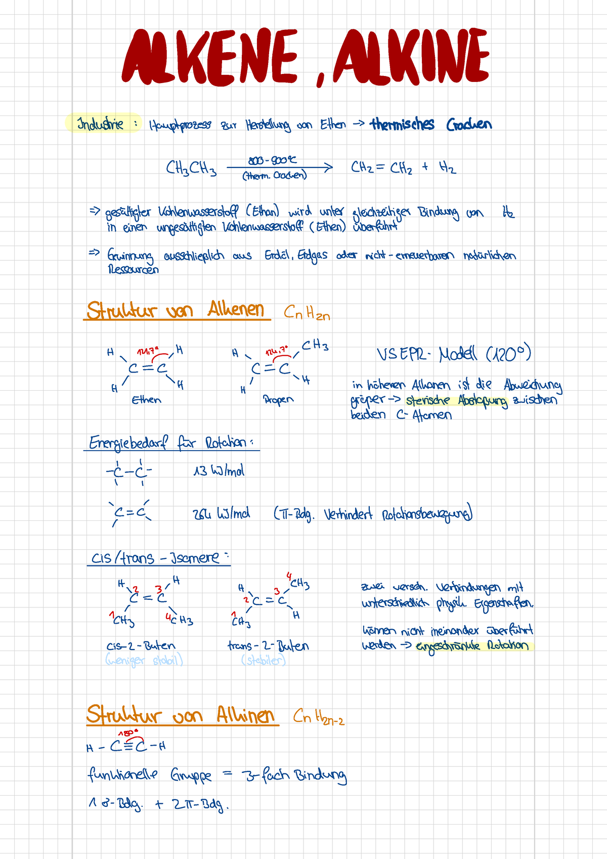 Alkene, Alkine - Zusammenfassung - ALKENE , ALKINE Industrie ...