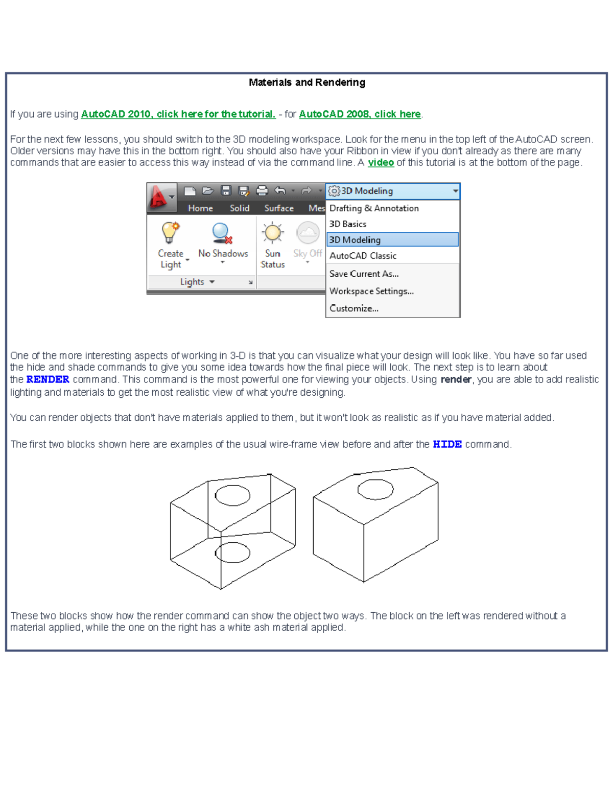 Materials and Rendering - for AutoCAD 2008, click here. For the next ...