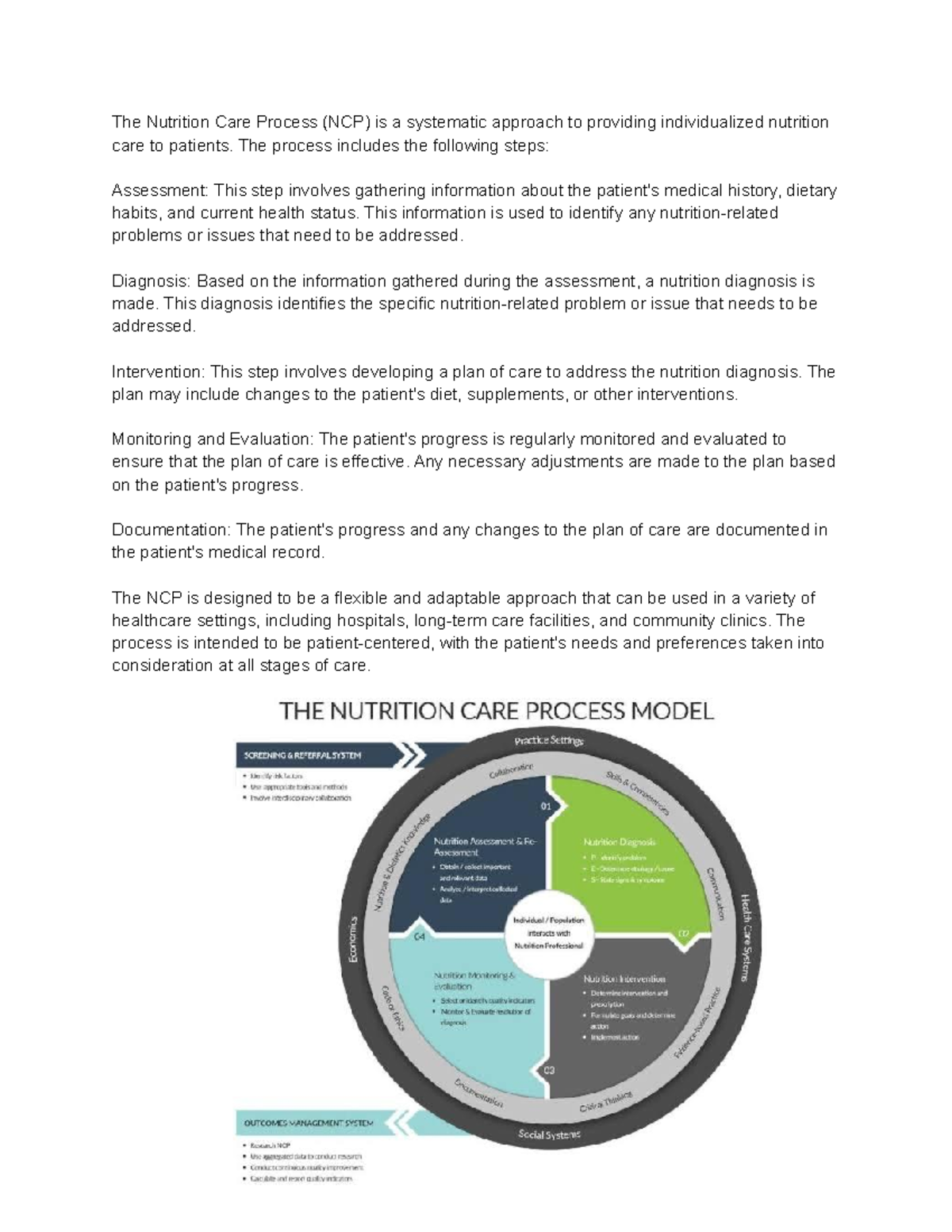 Process of NCP The Nutrition Care Process (NCP) is a systematic approach to providing Studocu