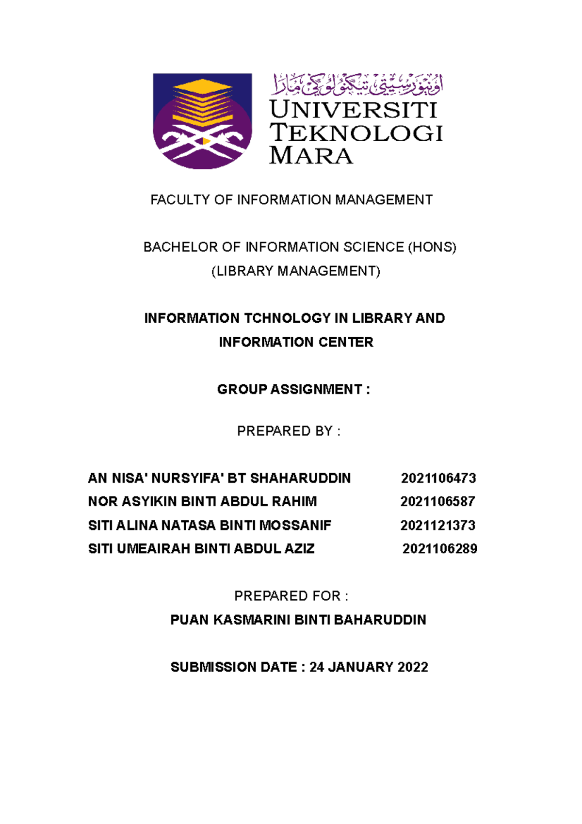 Youngmate Academic Library Report - FACULTY OF INFORMATION MANAGEMENT ...
