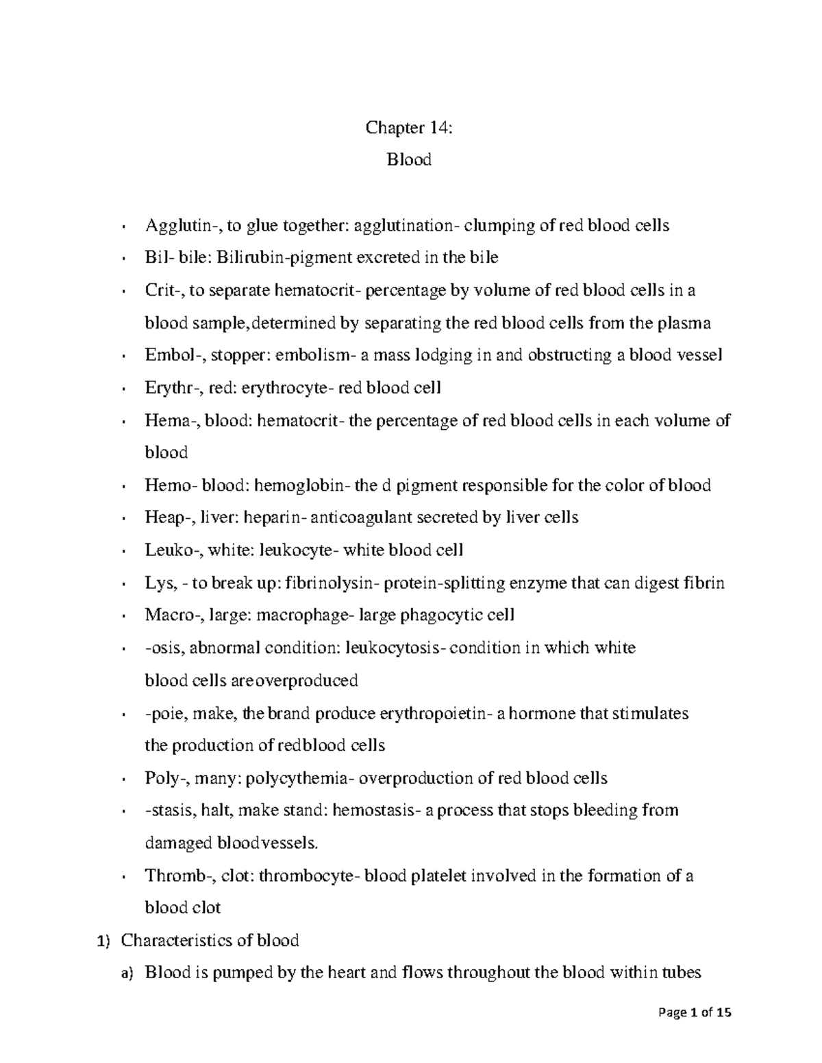 Chapter 14 Blood Guide Chapter 14 Blood • Agglutin, to glue