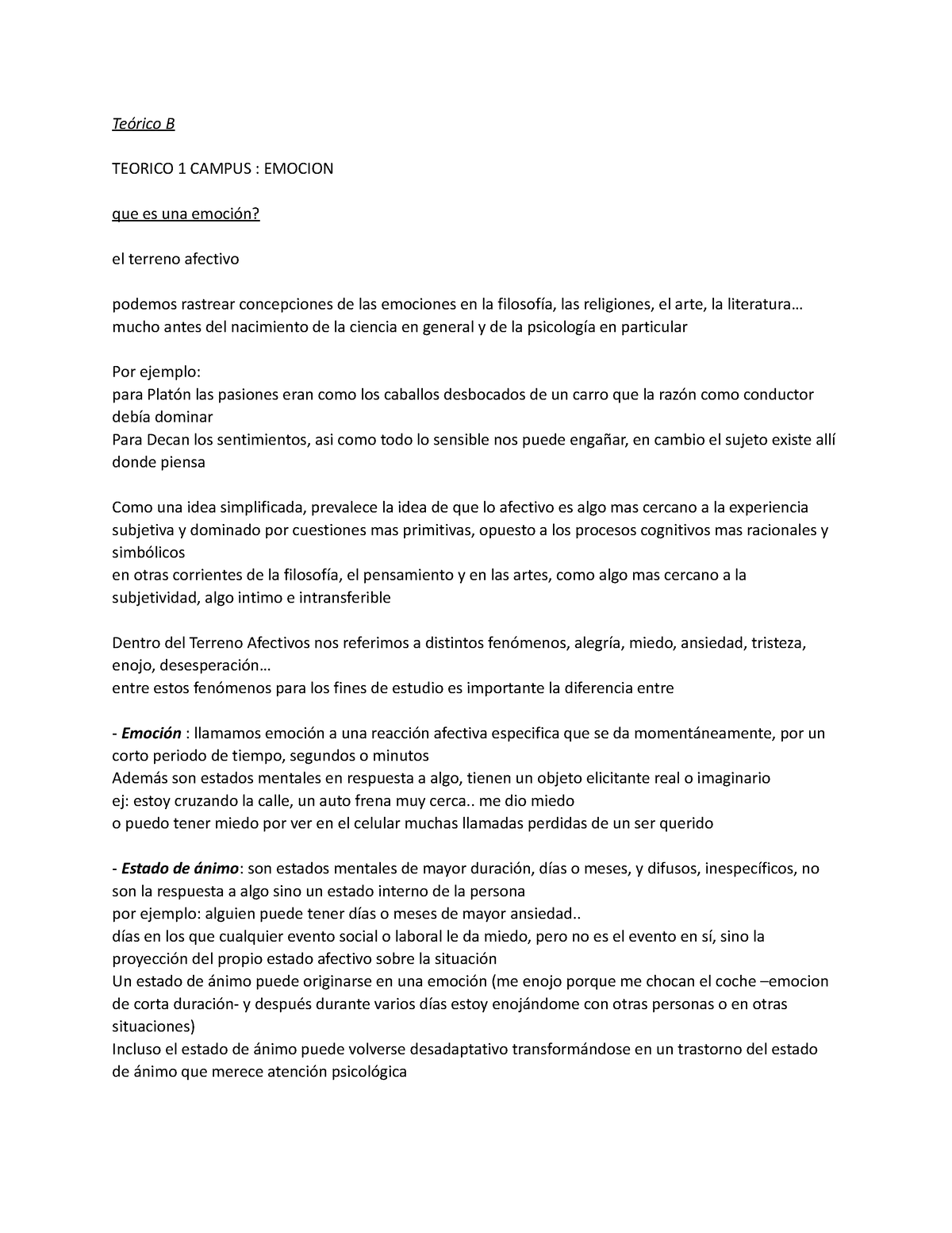 Teórico 1 - Notas De Clases - Teórico B TEORICO 1 CAMPUS : EMOCION Que ...