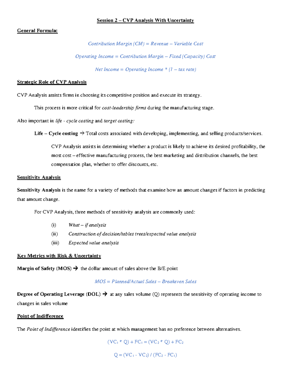 Lecture 2 - CVP Analysis - Session 2 – CVP Analysis With Uncertainty ...