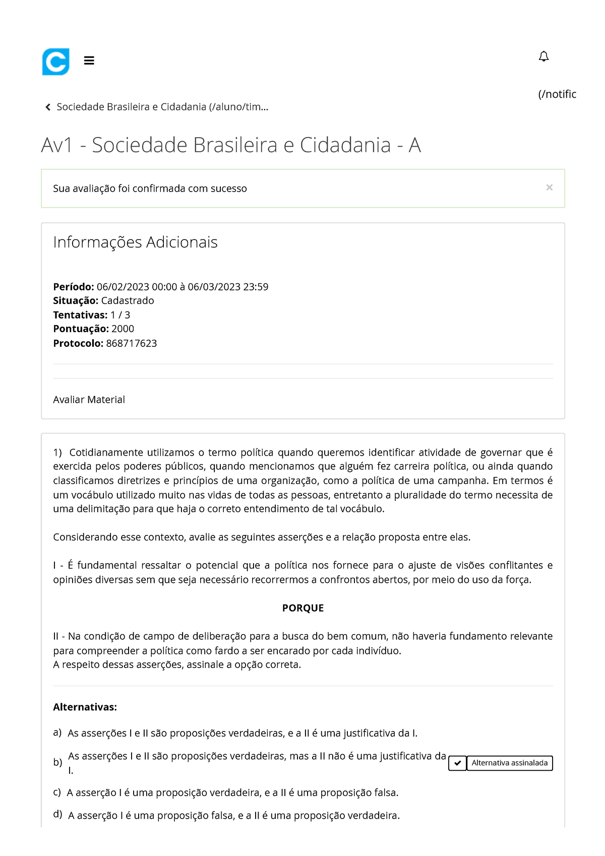 Colaborar - Av1 - Sociedade Brasileira E Cidadania - A 01,02,03,04,05 ...