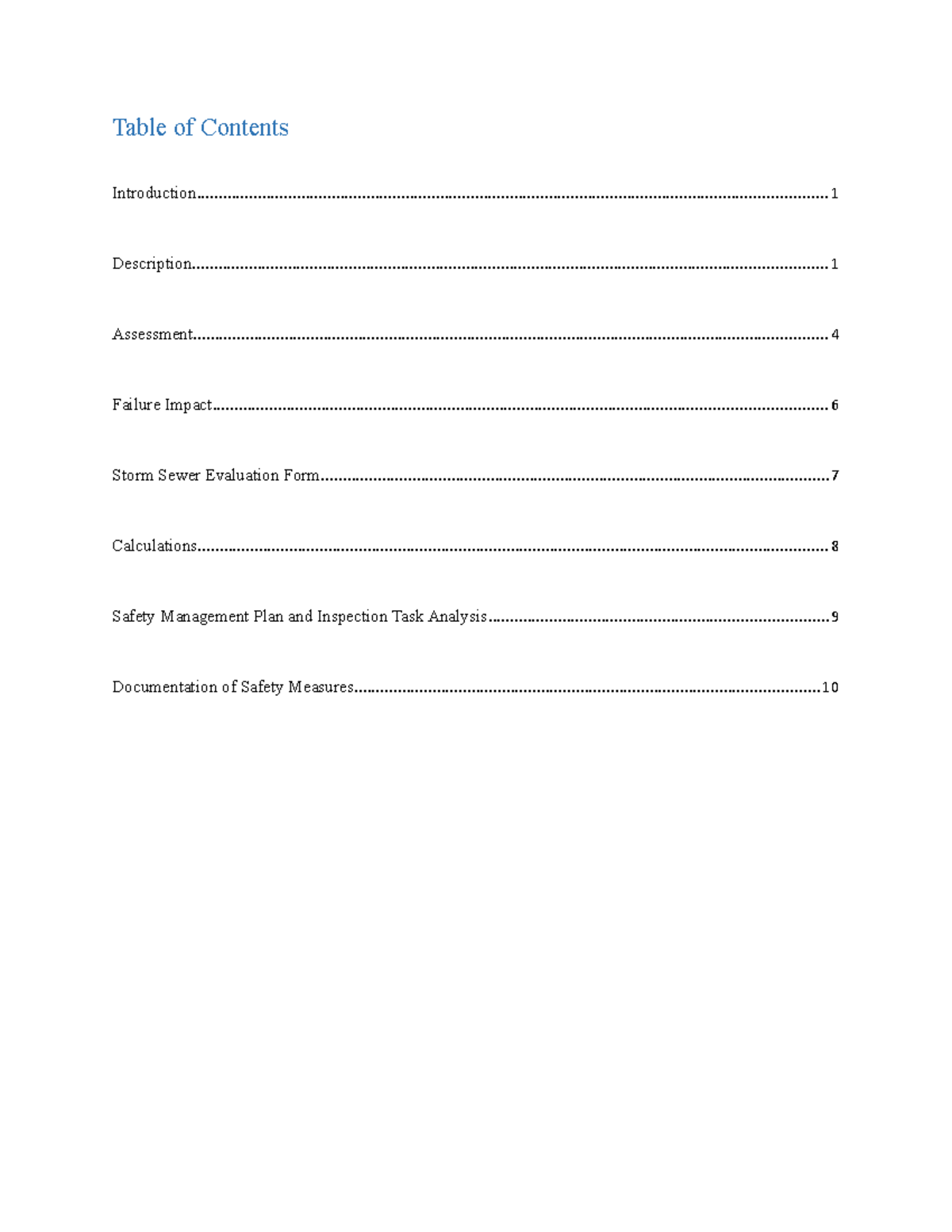 Storm Water Sewer Assessment Report - Table of Contents - Studocu