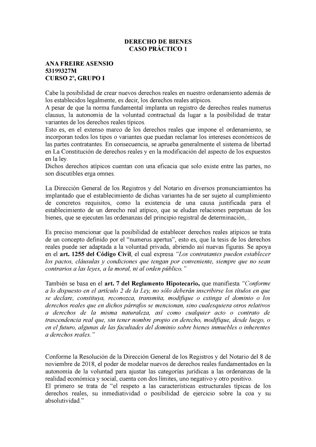 Derecho De Bienes Apuntes Derecho De Bienes Caso Pr Ctico Ana Freire Asensio M