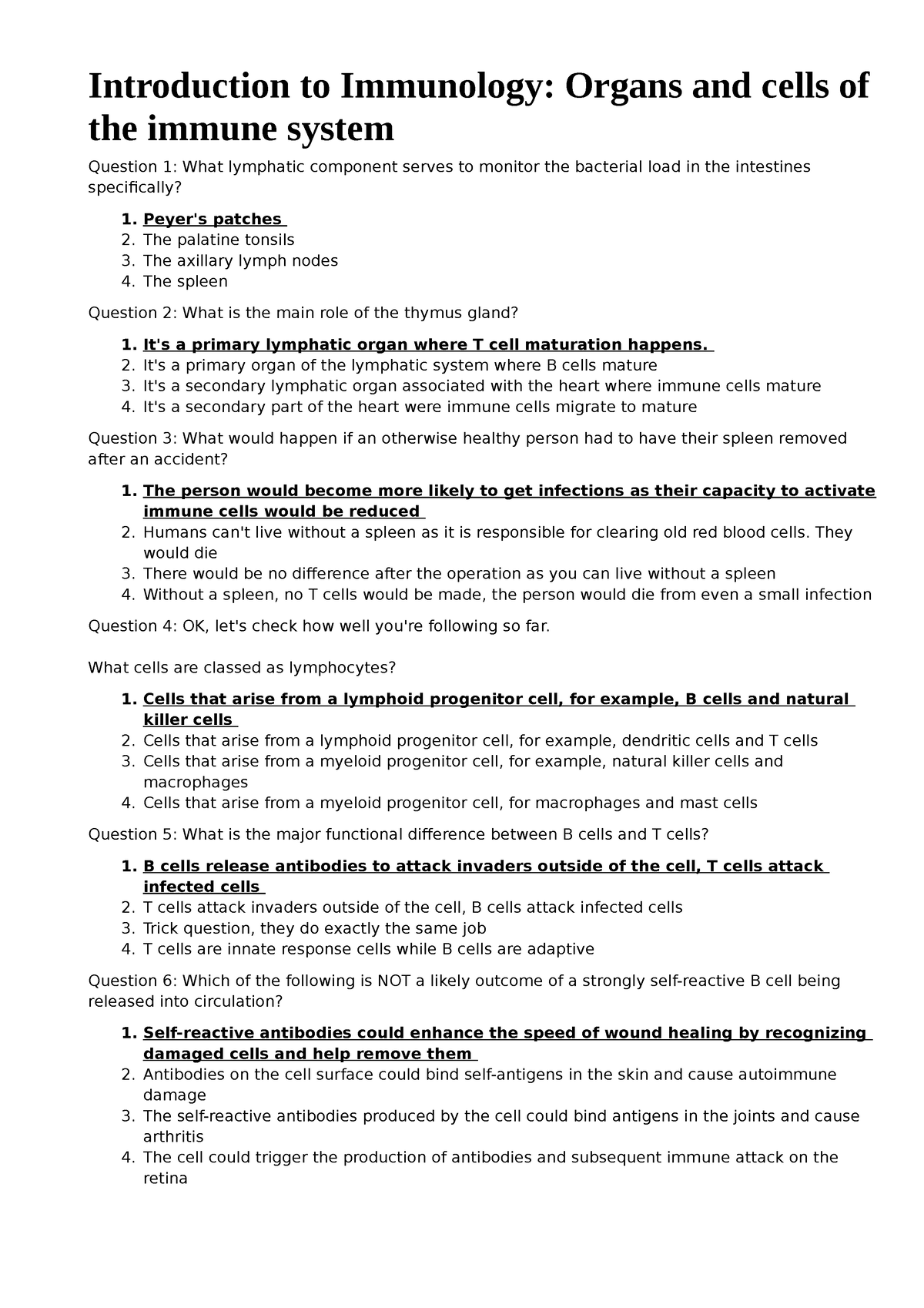 Quiz Lymphatic System - Introduction To Immunology: Organs And Cells Of ...