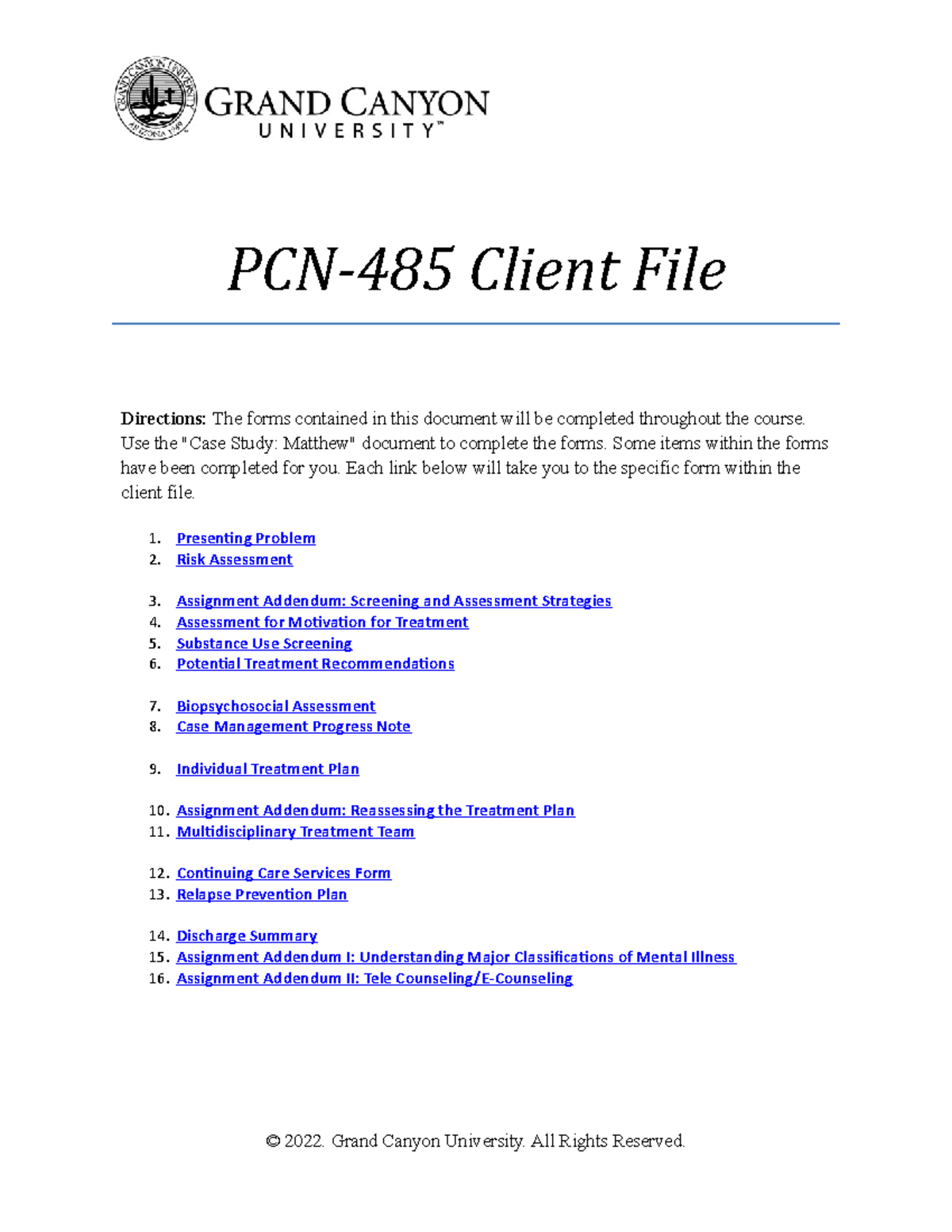 Risk assessment - advanced case management assignments - PCN-485 Client ...