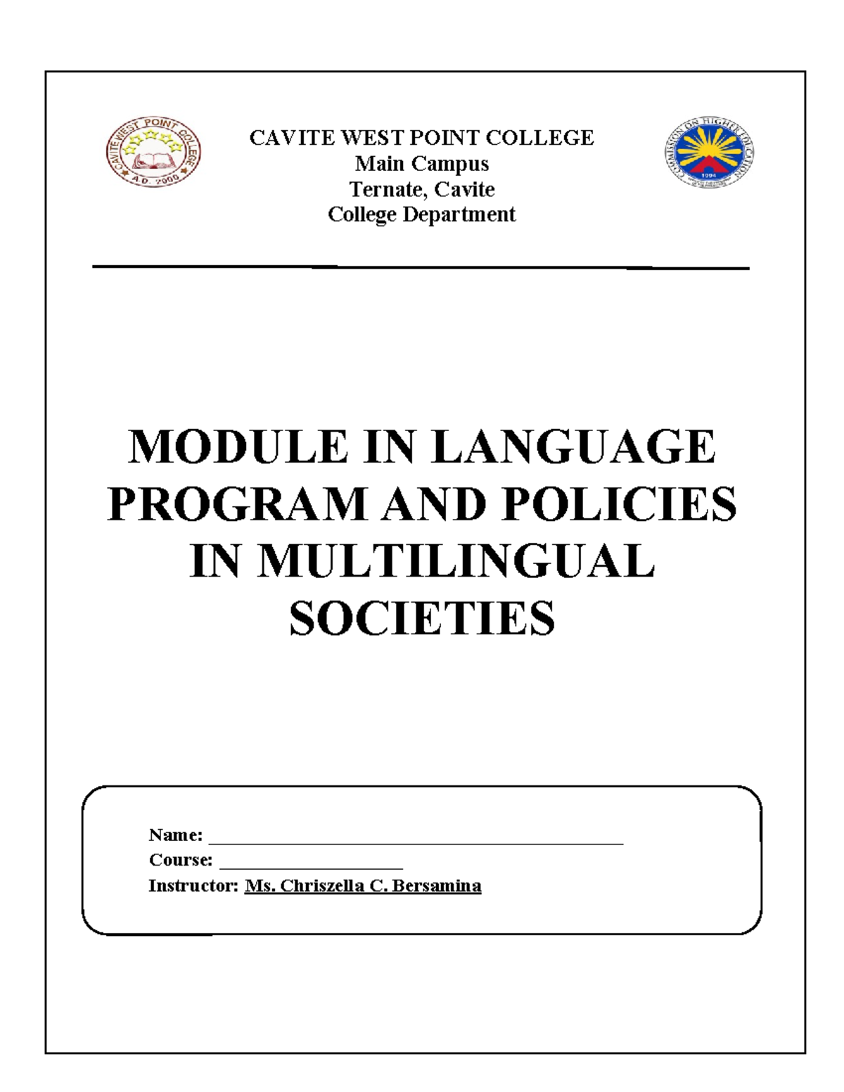 Module In Language Program And Policies In Multilingual Societies