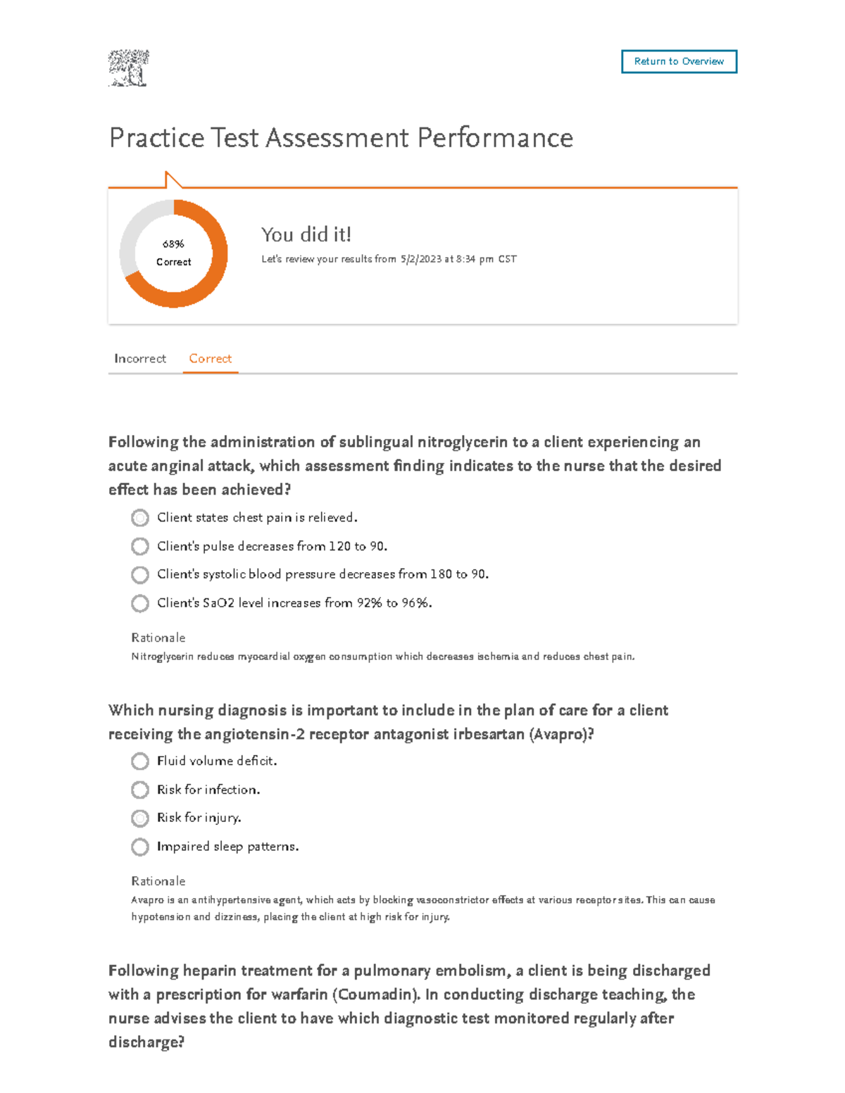 HESI Prep Test-meds - Elsevier - Practice Test Assessment Performance ...