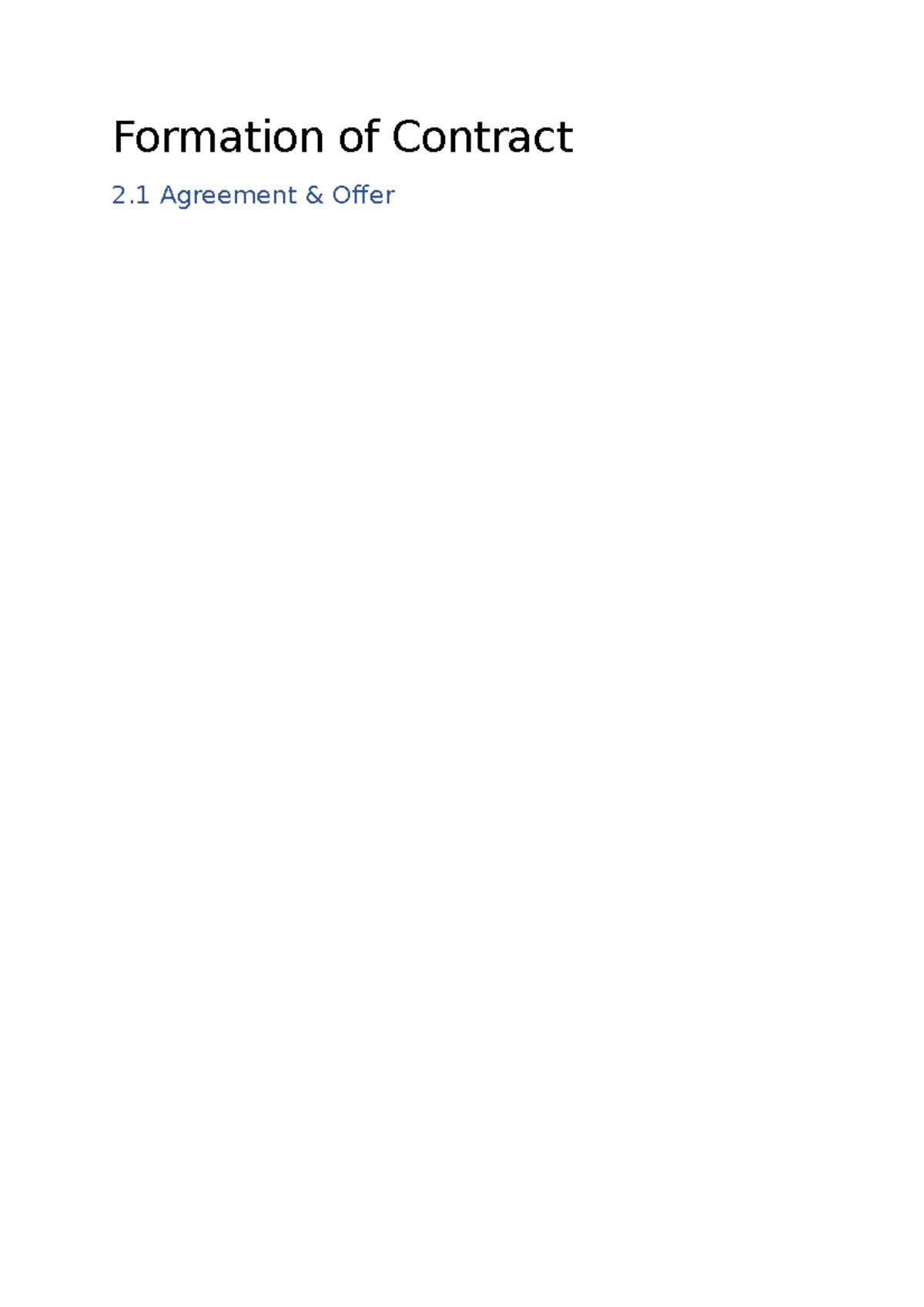 2.1 Agreement & Offer - Formation of Contract 2 Agreement Offer ...