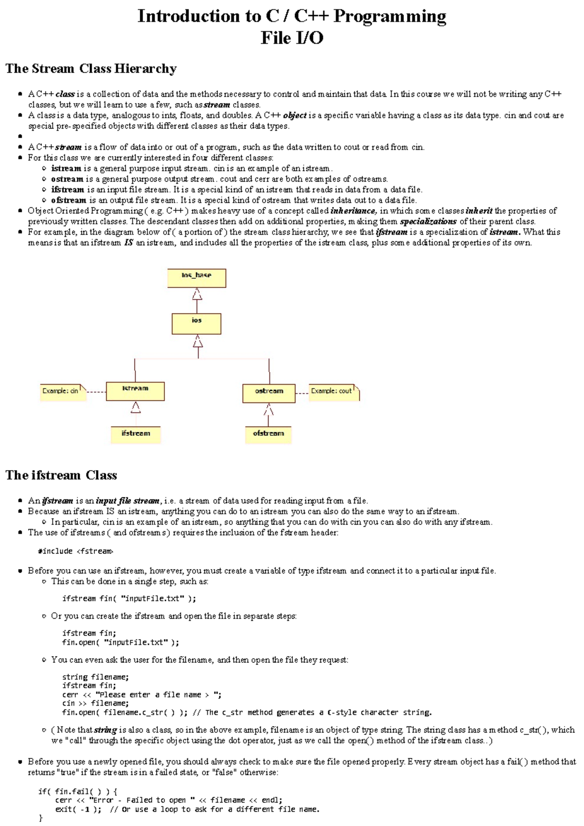 CPlus Course Notes - File I O - Introduction to C / C++ Programming ...