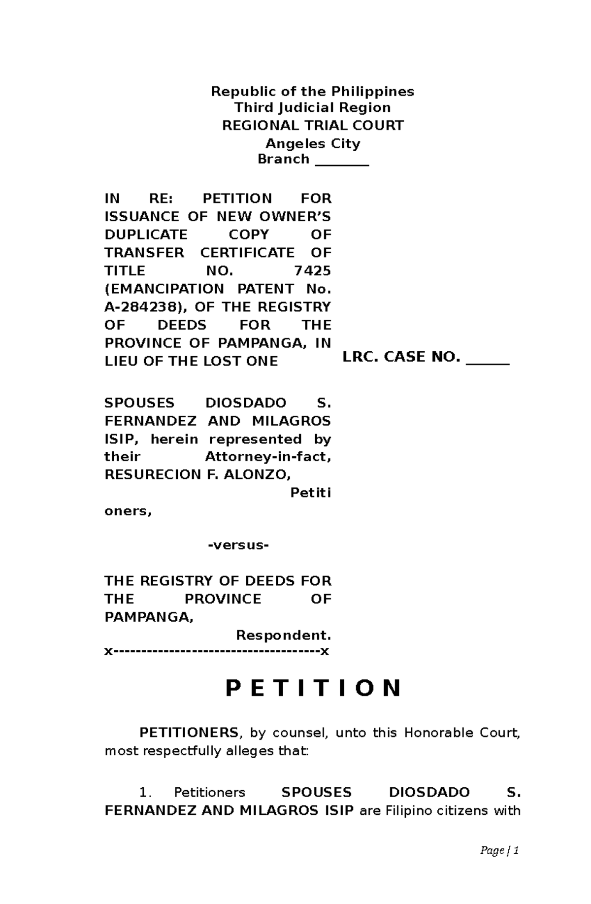 7425 - Law - Republic Of The Philippines Third Judicial Region REGIONAL ...