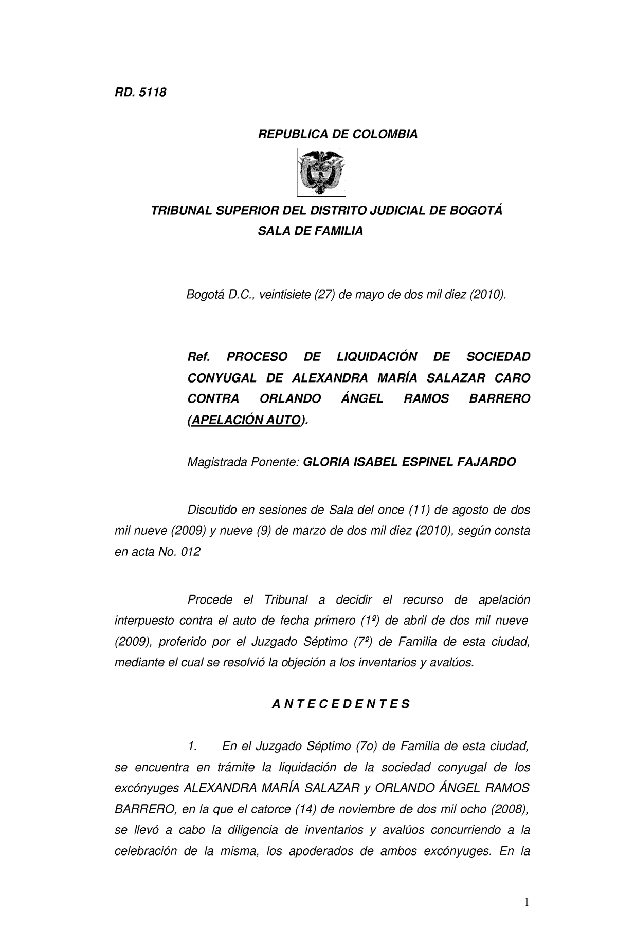 1100131100072007 0076601 - RD. 5118 REPUBLICA DE COLOMBIA TRIBUNAL ...