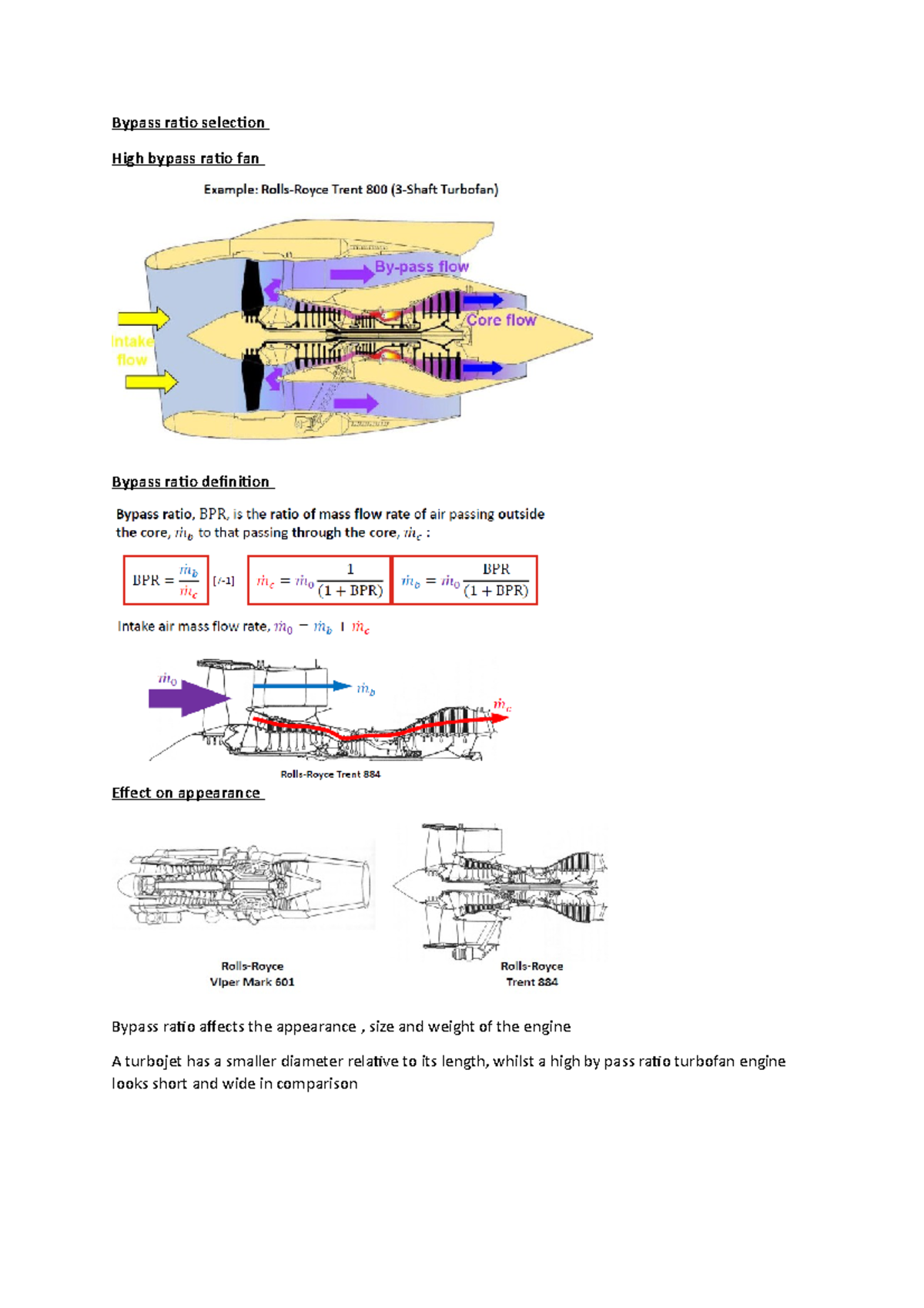 7. Bypass ratio selection Bypass ratio selection High bypass ratio