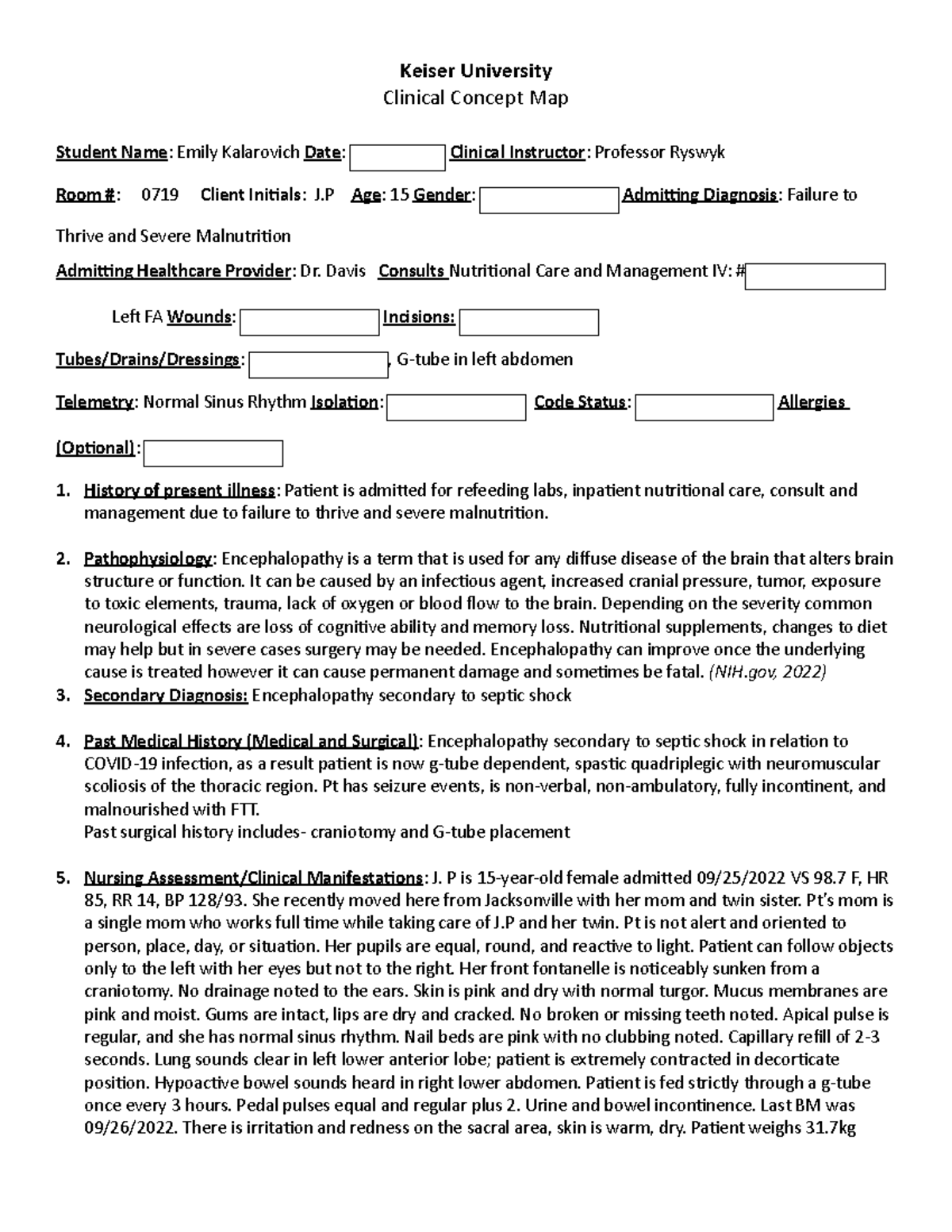 PEDS Final CARE PLAN - Keiser University Clinical Concept Map Student ...