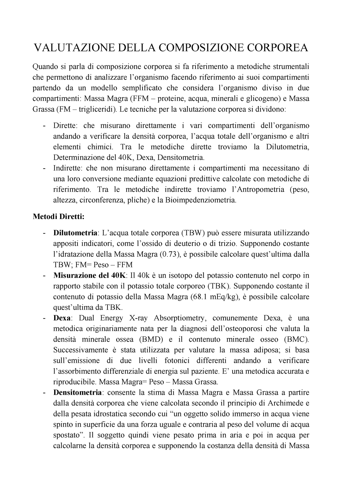 Valutazione della composizione corporea mediante antropometria e