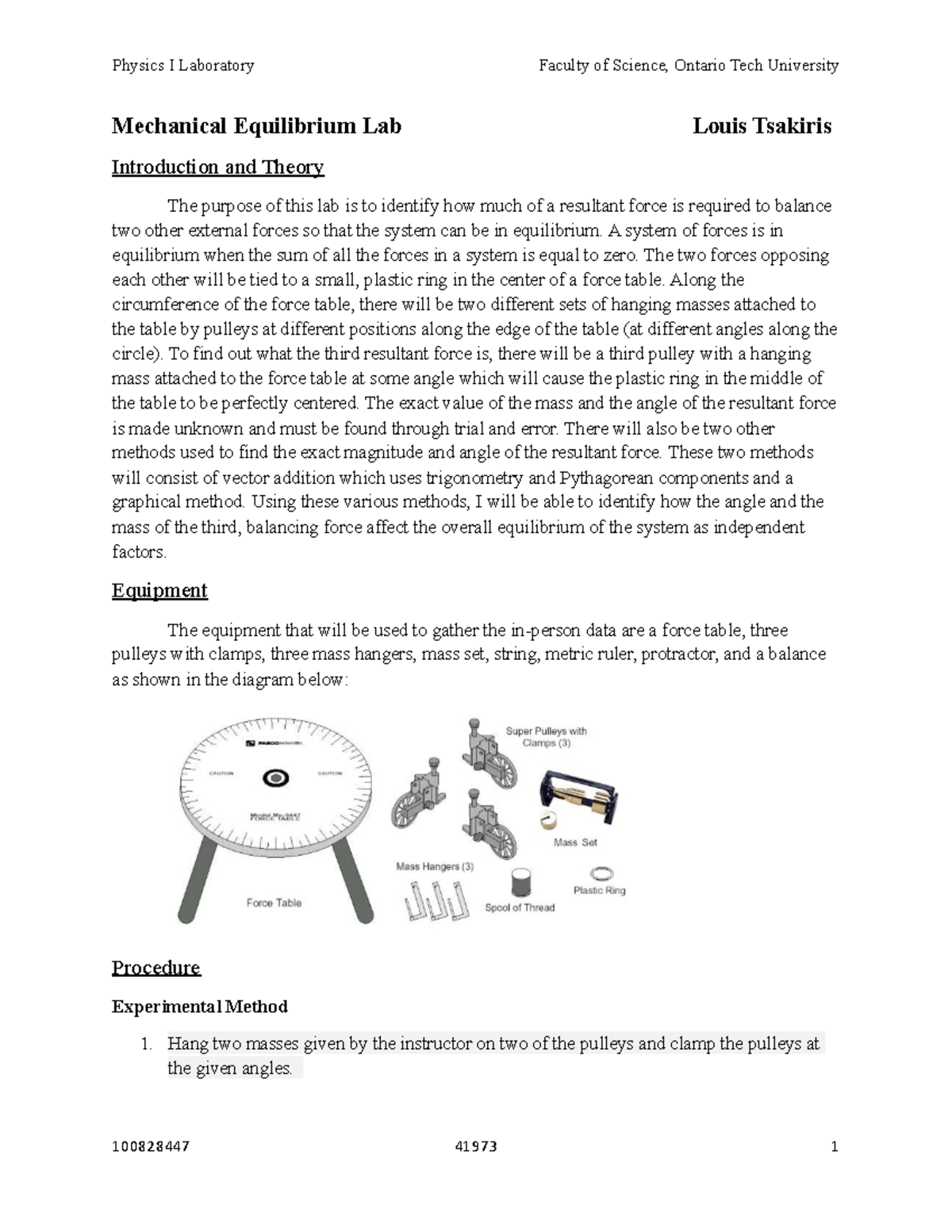 F21 Mechanical Equilibrium Mechanical Equilibrium Lab Louis