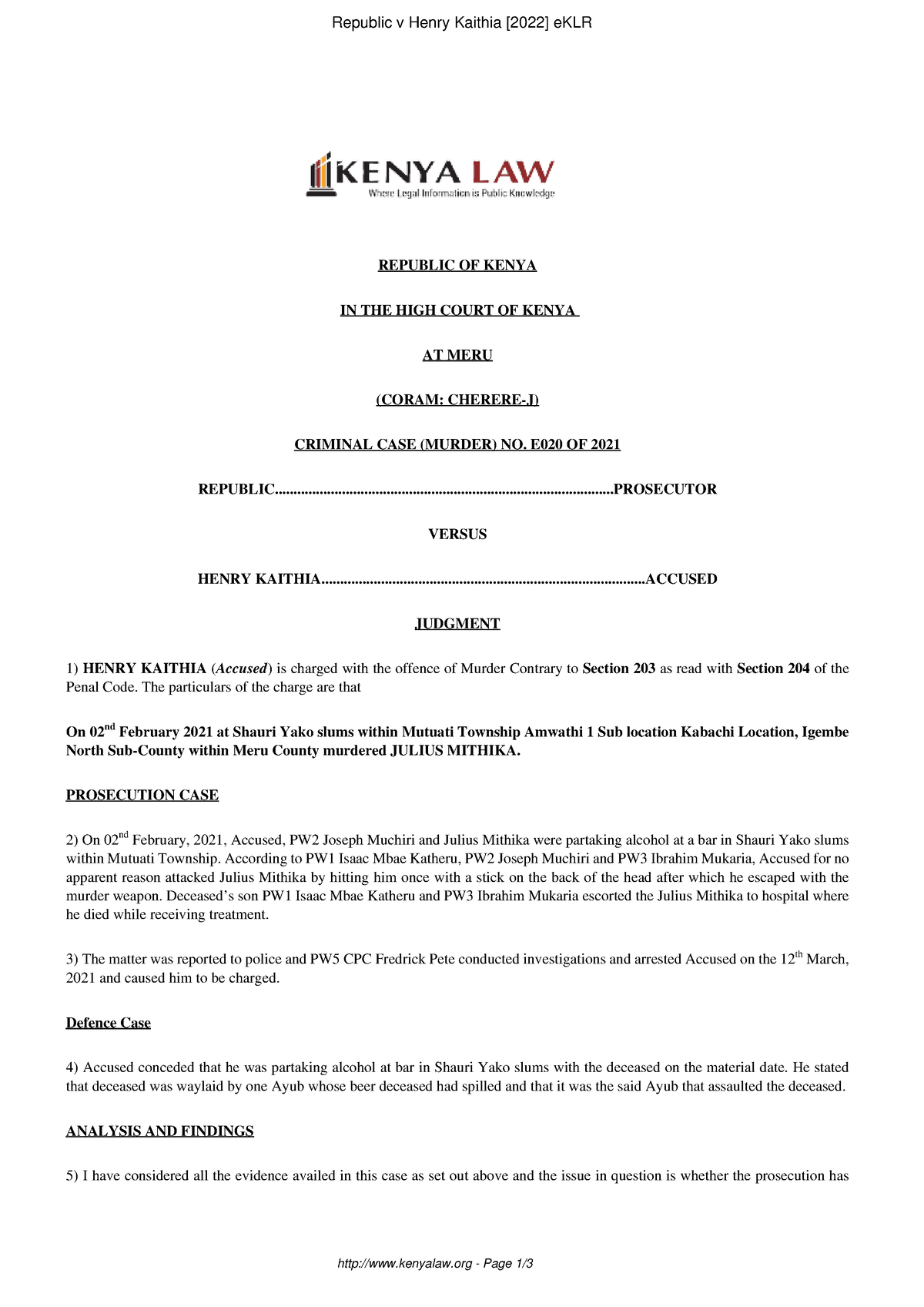 Criminal Case Murder E020 Of 2021 Republic V Henry Kaithia 2022   Thumb 1200 1697 