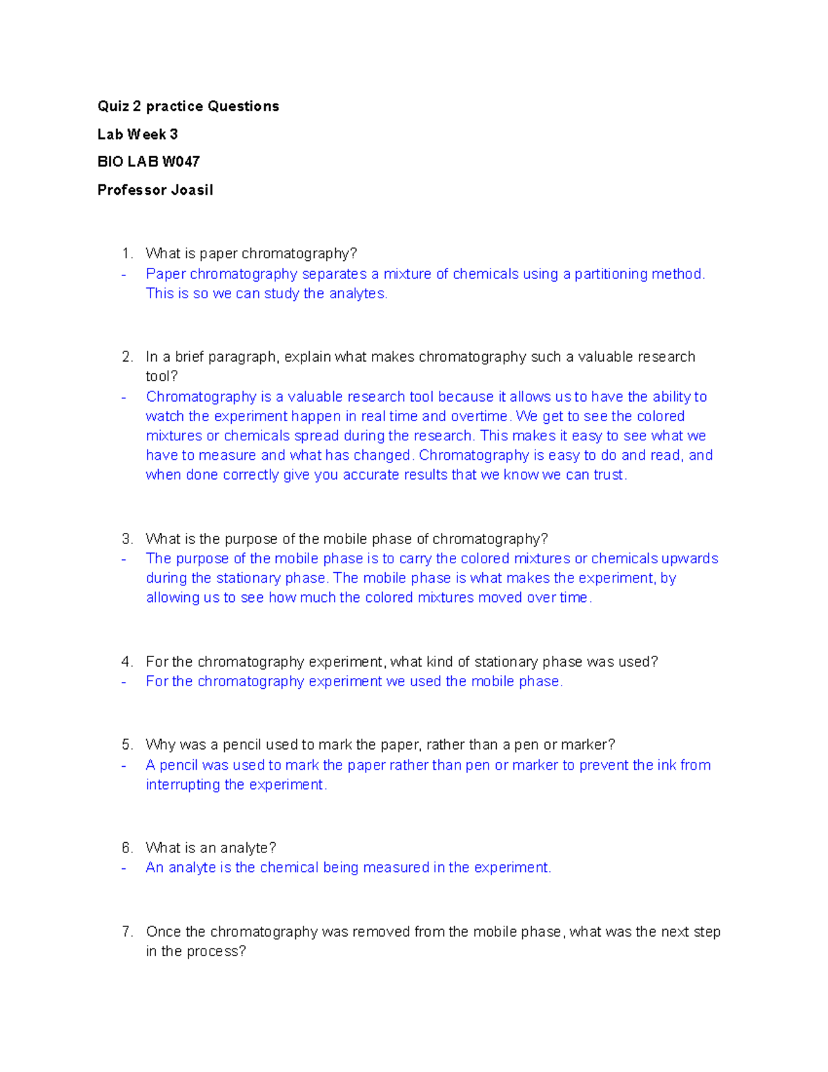 Quiz 2 Practice Questions Chromatography and Measurements Studocu