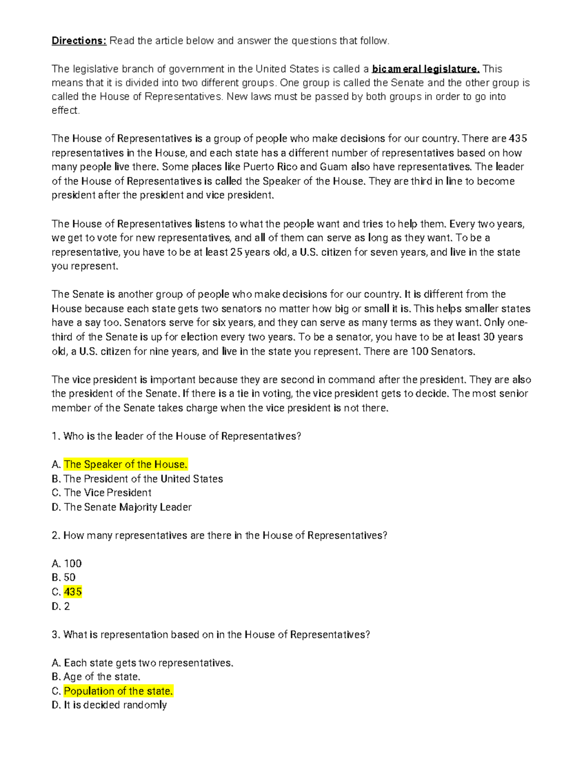 Copy of Directions Read the article below and answer the questions that ...