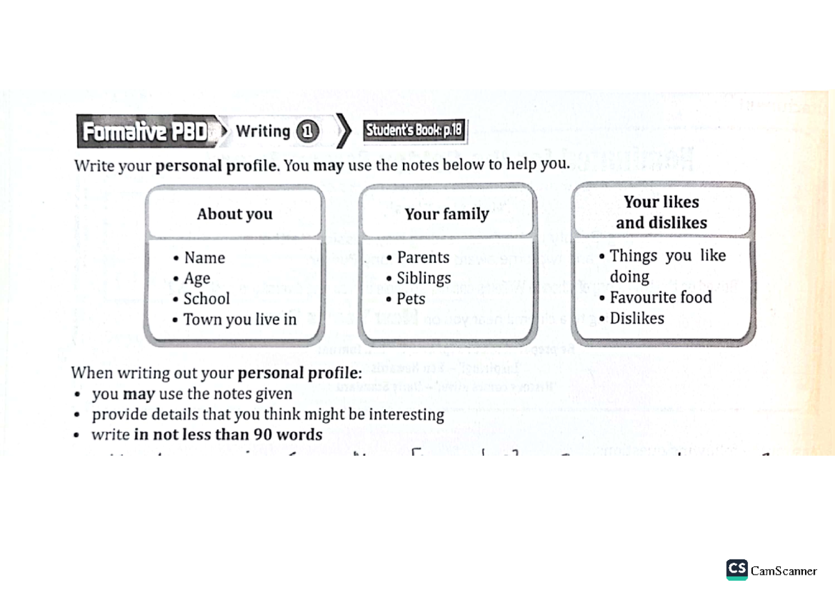 English Writing - none - Formative PBD Writing 1 Book: p Write your ...