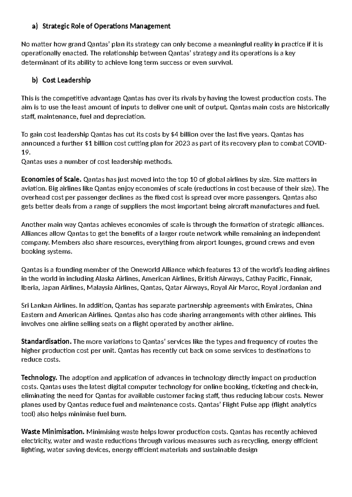 1 - Case Study - Strategic Role of Operations Management - a) Strategic ...