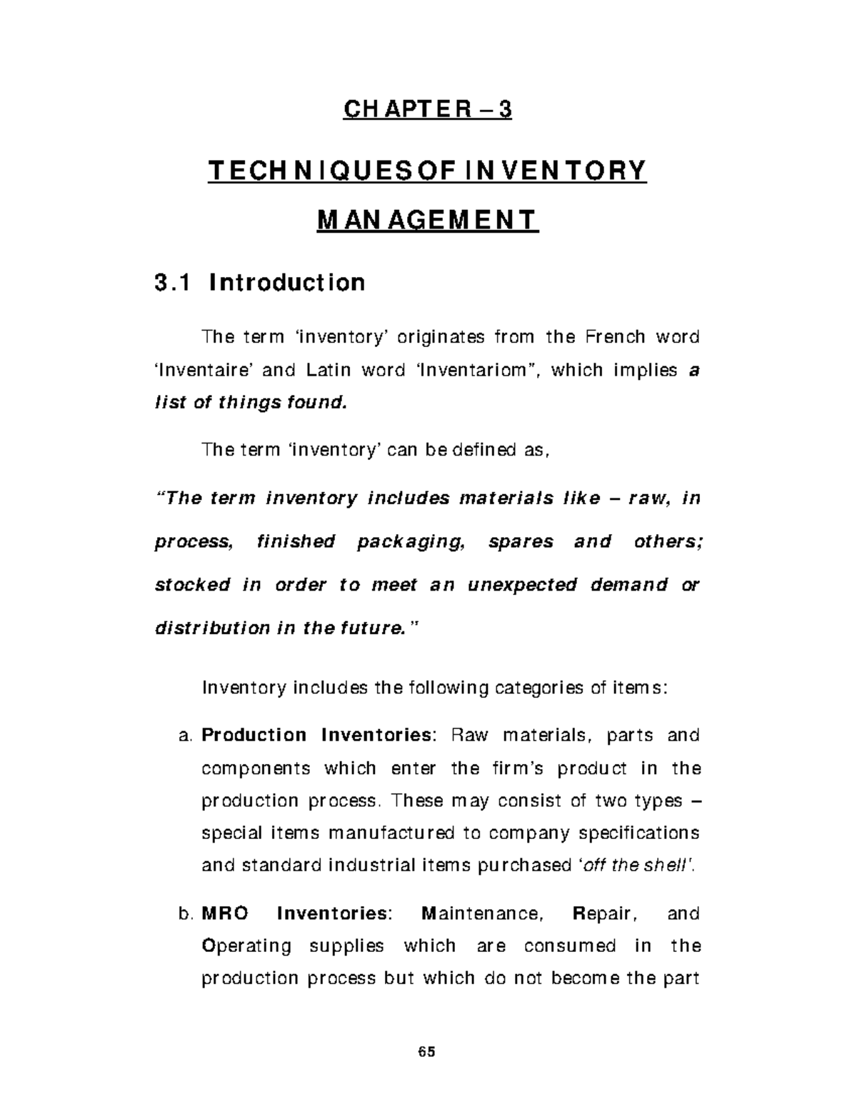 Techniques Of Inventory Management - CHAPTE R – 3 TE CHNIQUE S OF INVE ...