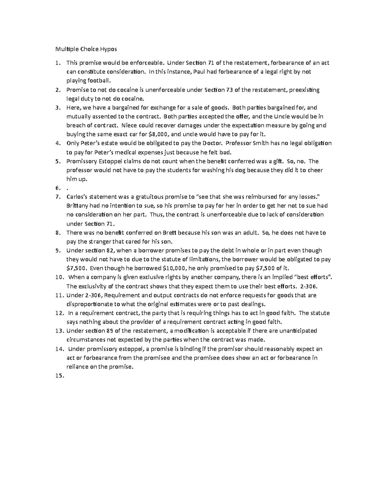 Property Law Multiple Choice Hypos Multiple Choice Hypos This promise