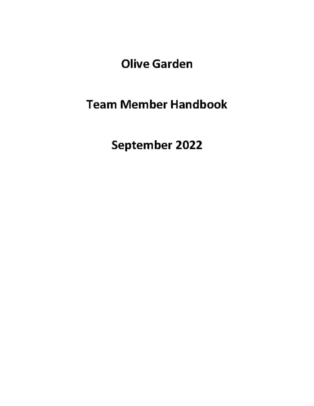 Olive Garden Employee Handbook Olive Garden Team Member Handbook