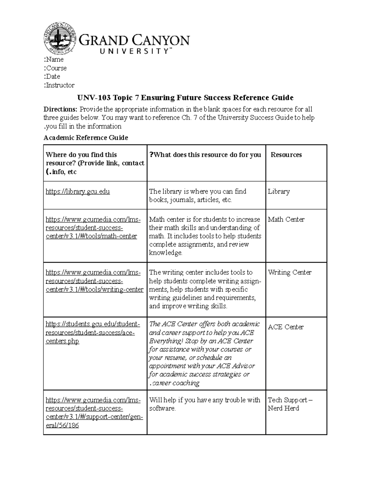 Grand Canyon university assignment complete - :Name :Course :Date ...