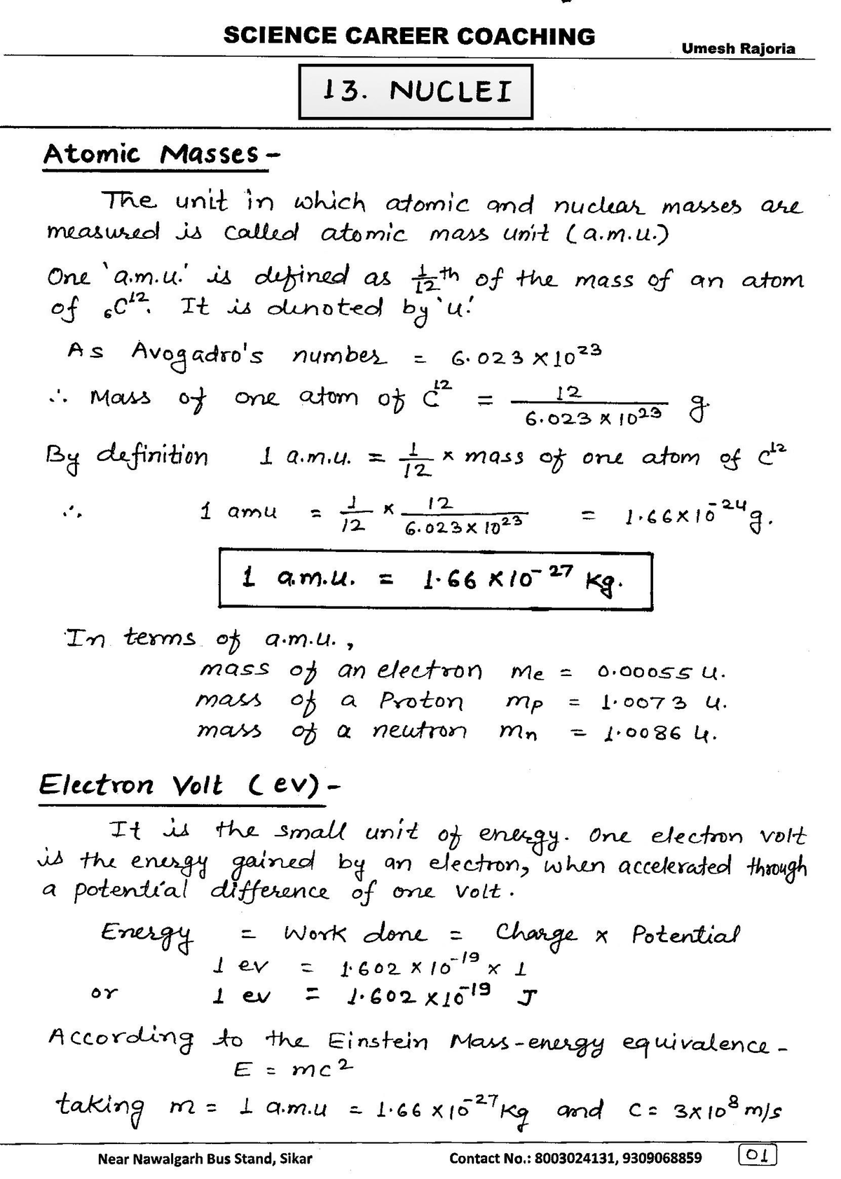 Ch nucleii notes - SCIENCE CAREER COACHING Umesh Rajoria 13. NUCLEI ...