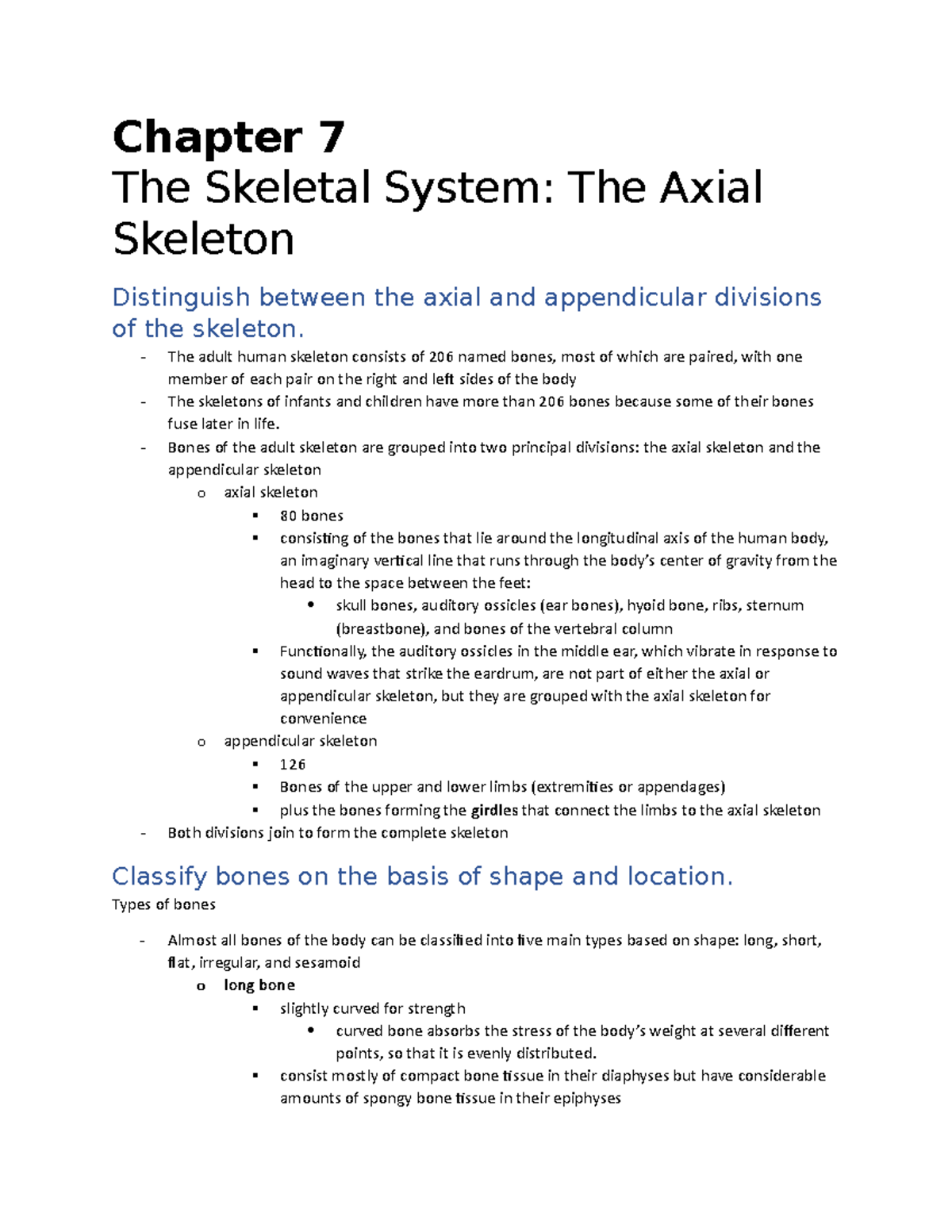 Ch 7 - Chapter 7 Study Notes - Chapter 7 The Skeletal System: The Axial ...