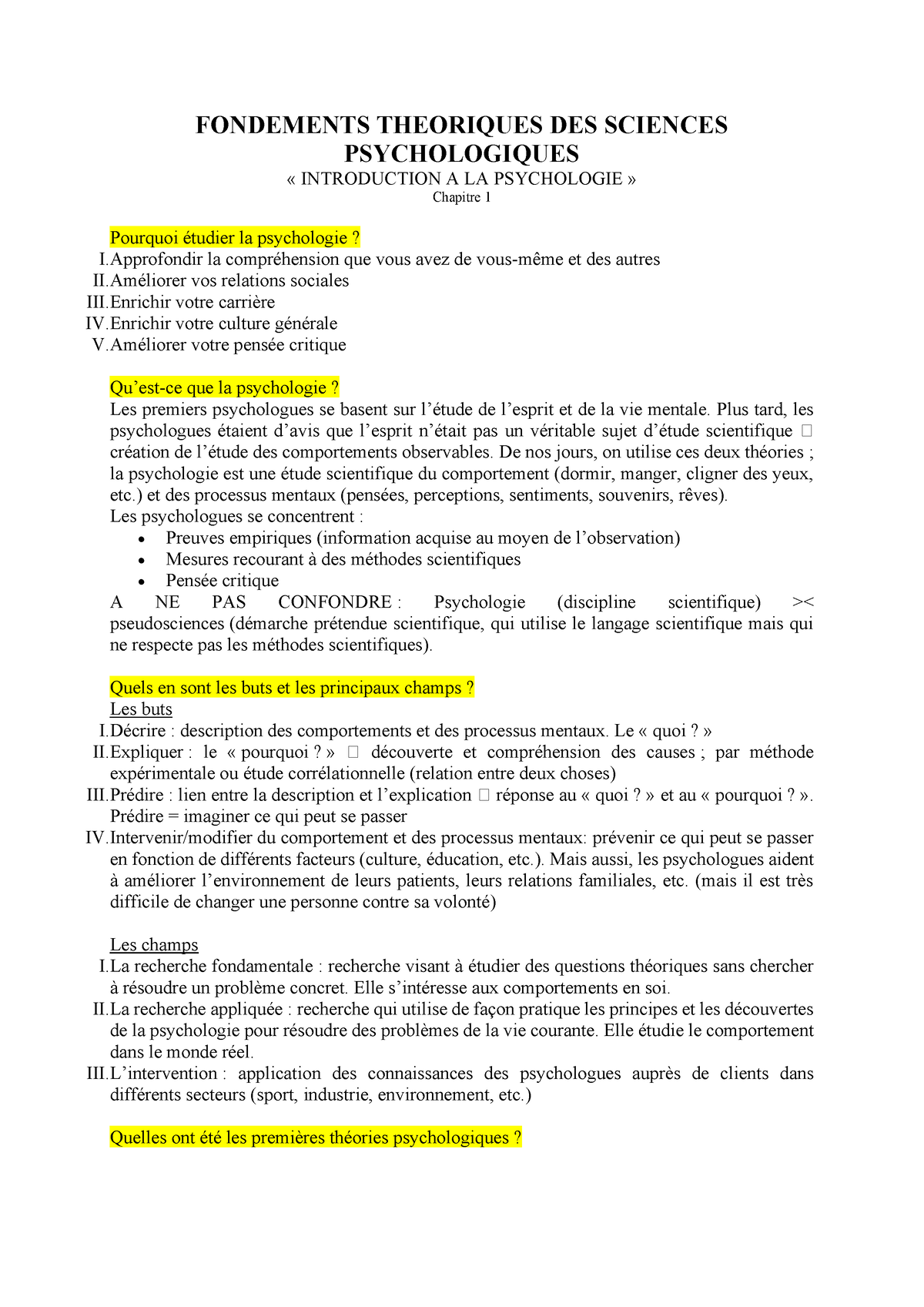 Les Fondements Théoriques De Science Psychologiques - FONDEMENTS ...