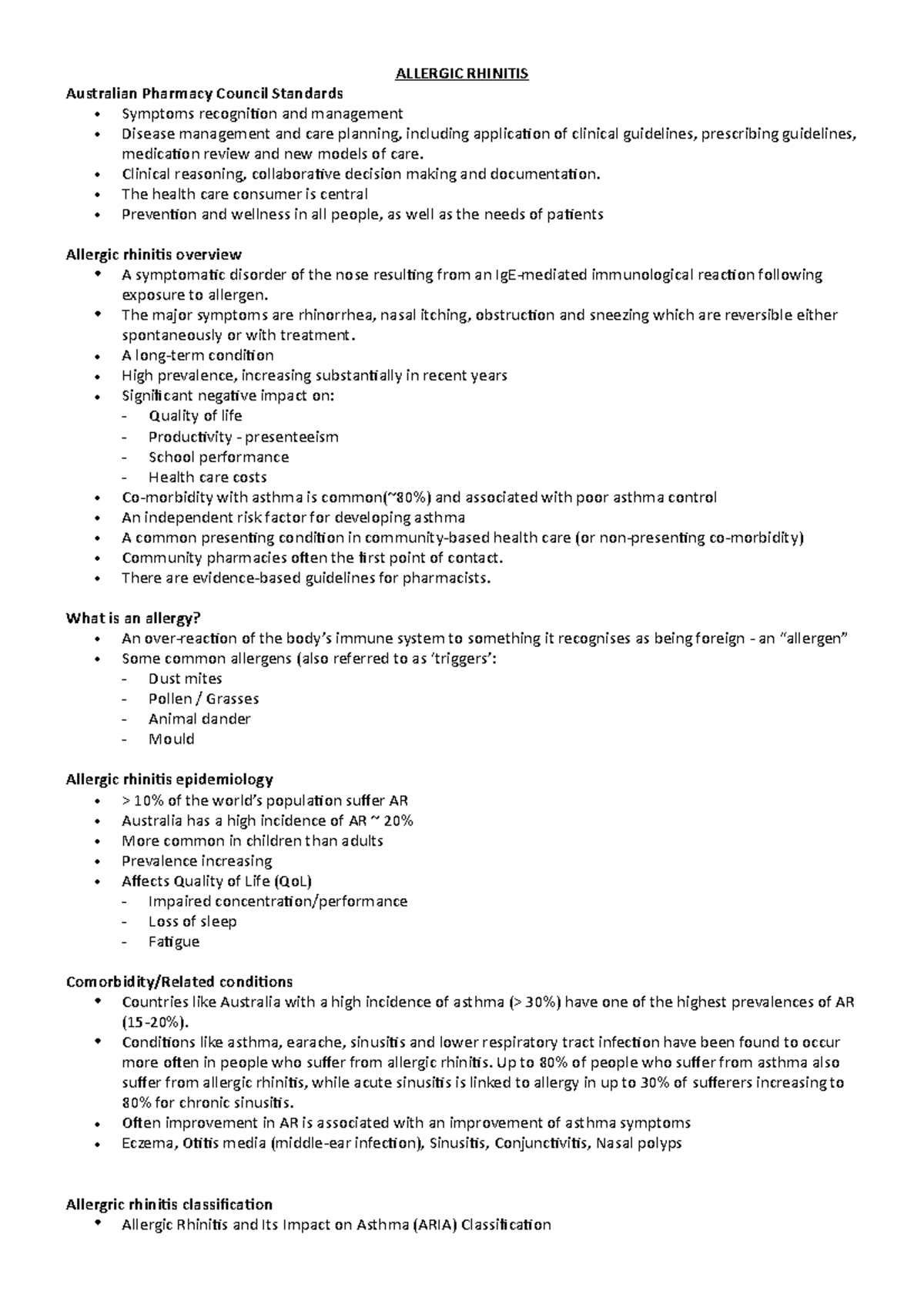 Allergic Rhinitis - Allergic Rhinitis Australian Pharmacy Council 