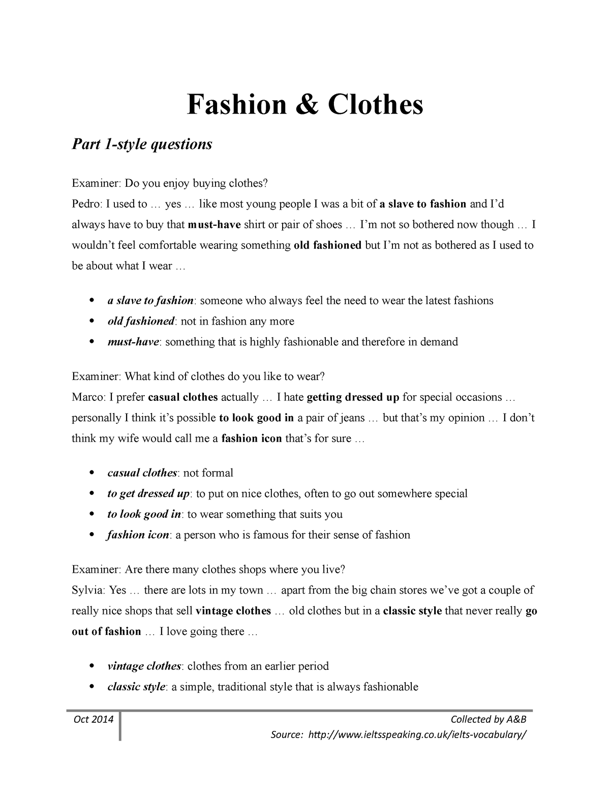 Fashion and clothes - Fashion & Clothes Part 1-style questions Examiner ...