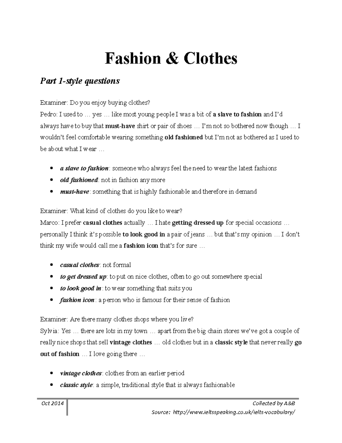 Fashion and clothes - Fashion & Clothes Part 1-style questions Examiner ...