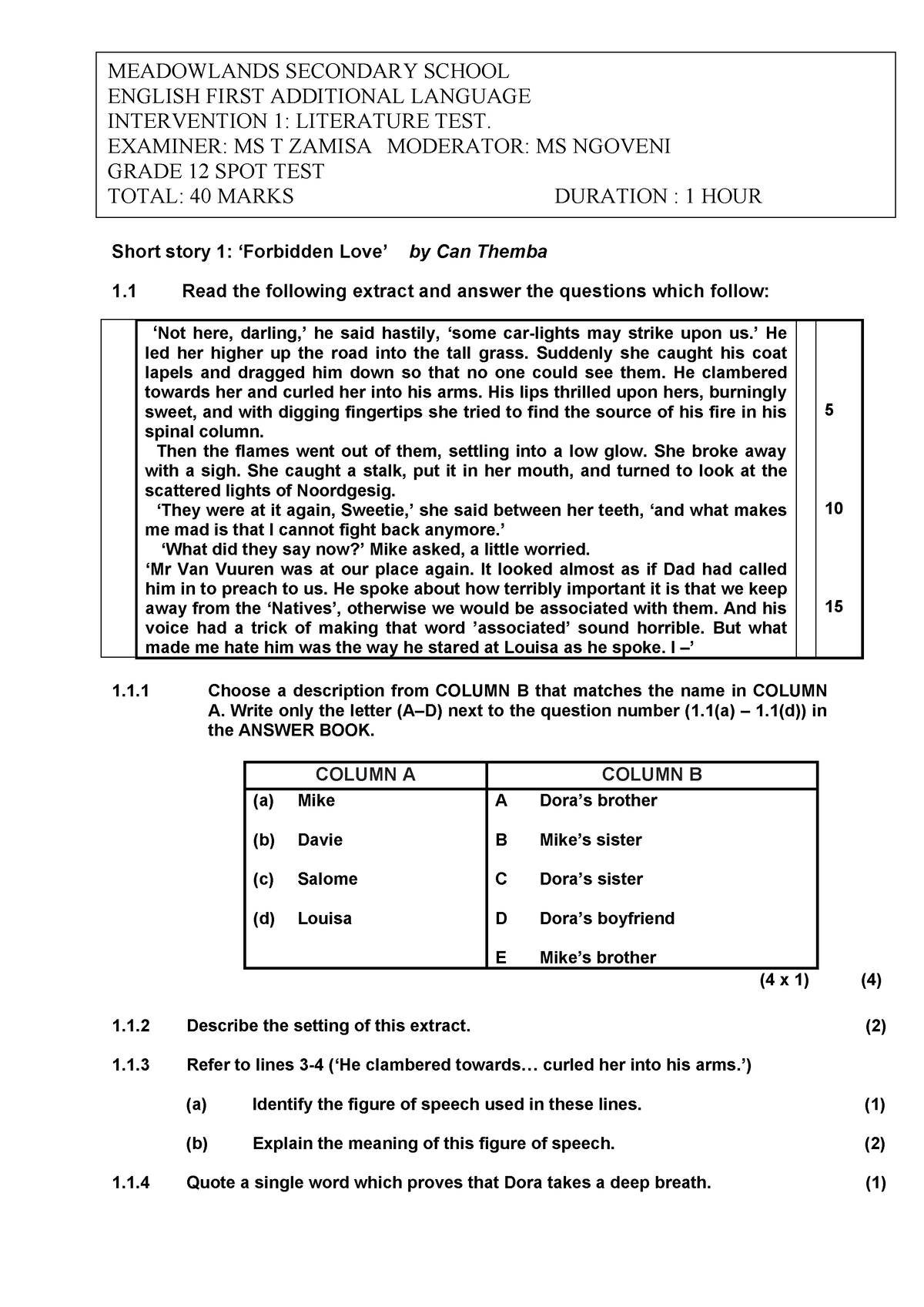 forbidden love short story characters essay