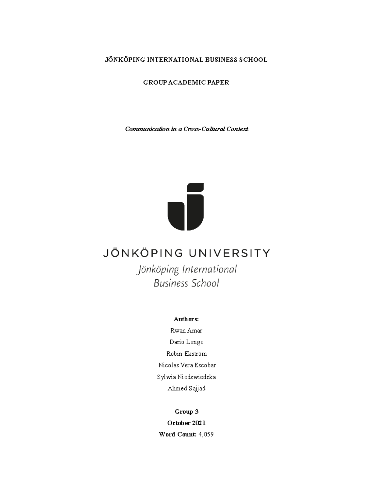 Group Academic Paper - JÖNKÖPING INTERNATIONAL BUSINESS SCHOOL GROUP ...