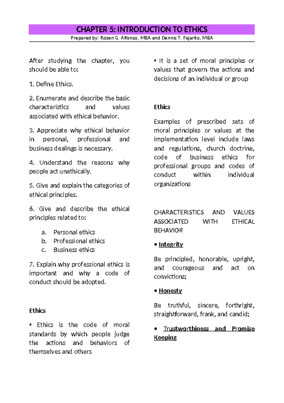 Chapter 5&6 Govbusman - notes - CHAPTER 5: INTRODUCTION TO ETHICS ...