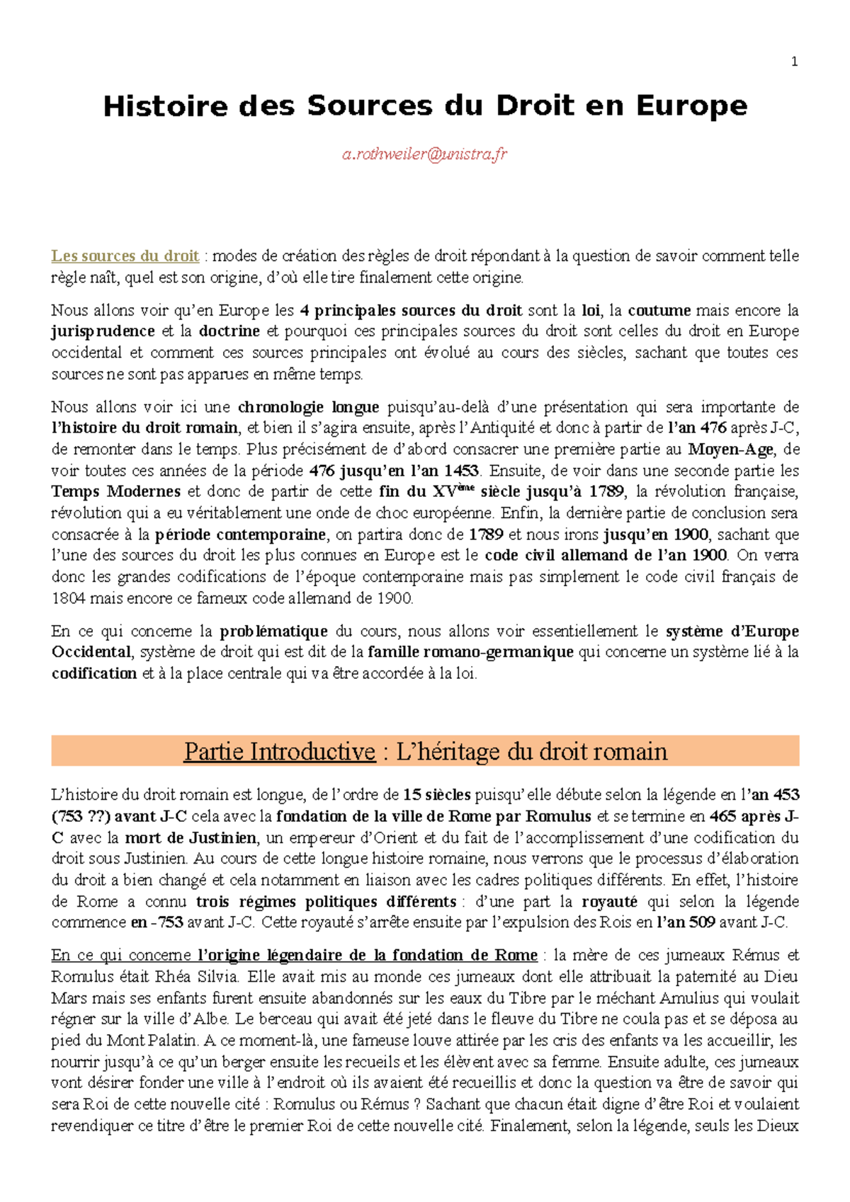 Cours Histoire SDE complet - Histoire des Sources du Droit en Europe a ...
