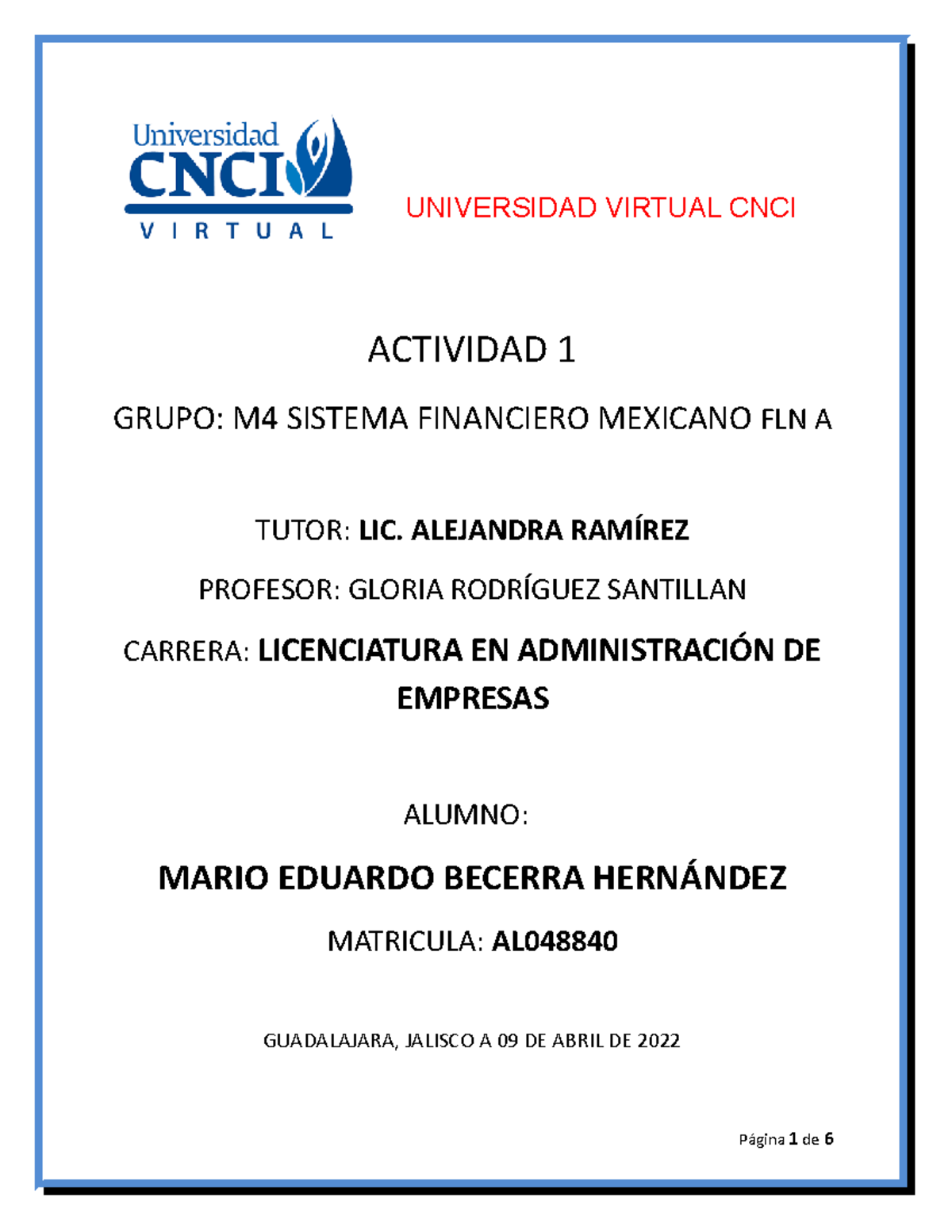 Actividad 1 Sistema Financiero Mexicano - UNIVERSIDAD VIRTUAL CNCI ...