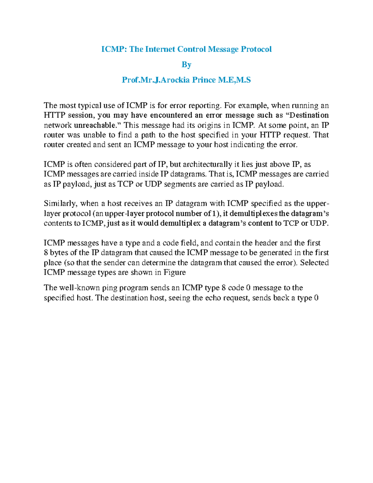 ICMP - Perfect notes - ICMP: The Internet Control Message Protocol By ...