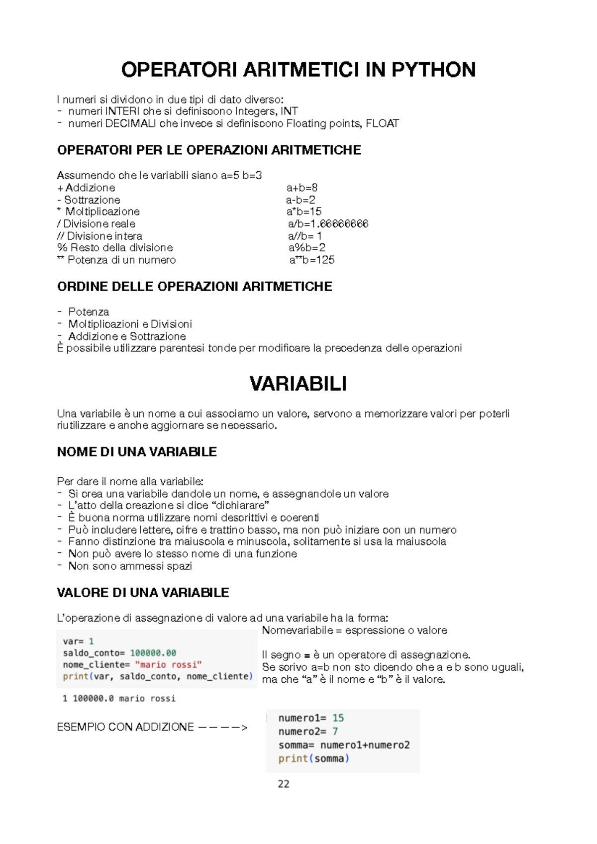Informatica python - OPERATORI ARITMETICI IN PYTHON I numeri si ...