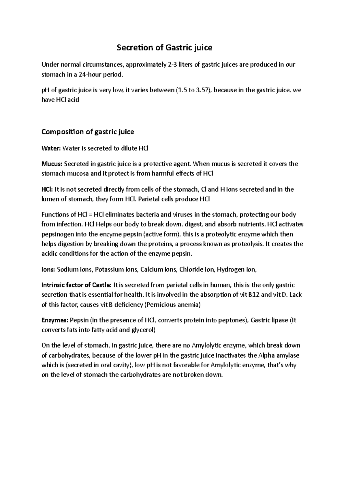 Secretion of Gastric juice Secretion of Gastric juice Under normal