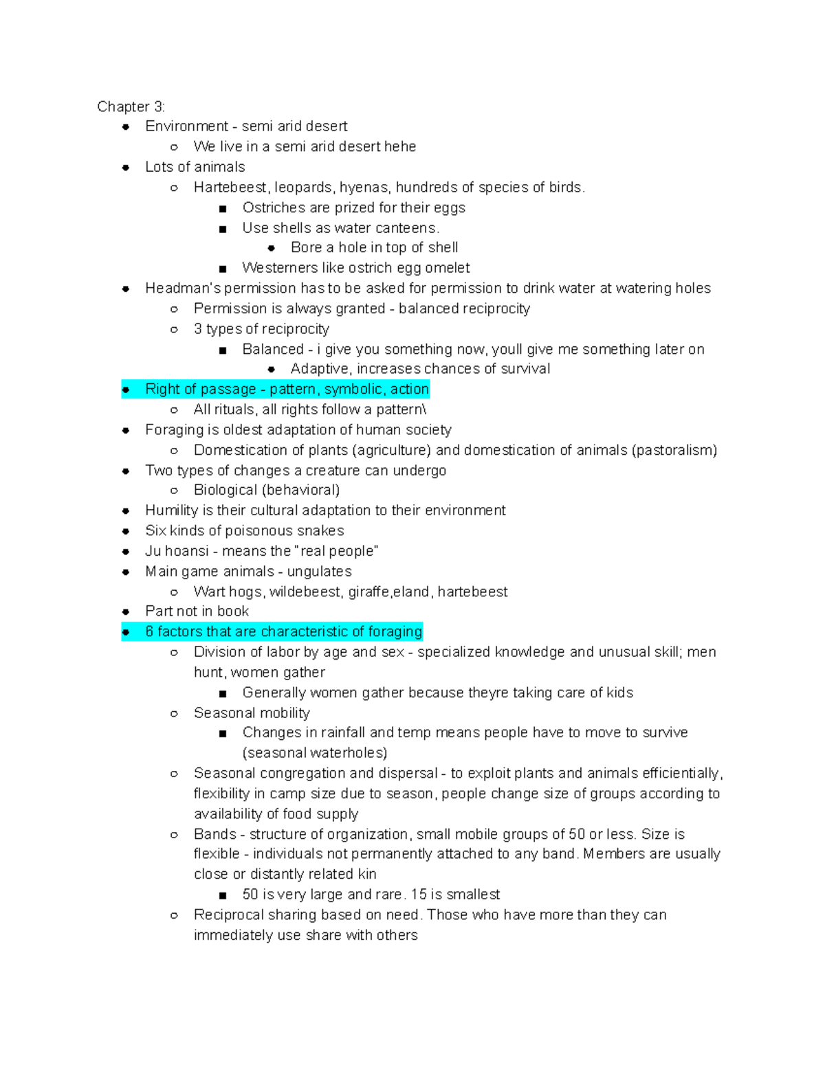 Dobe ju hoansi in class notes - Chapter 3: Environment - semi arid ...