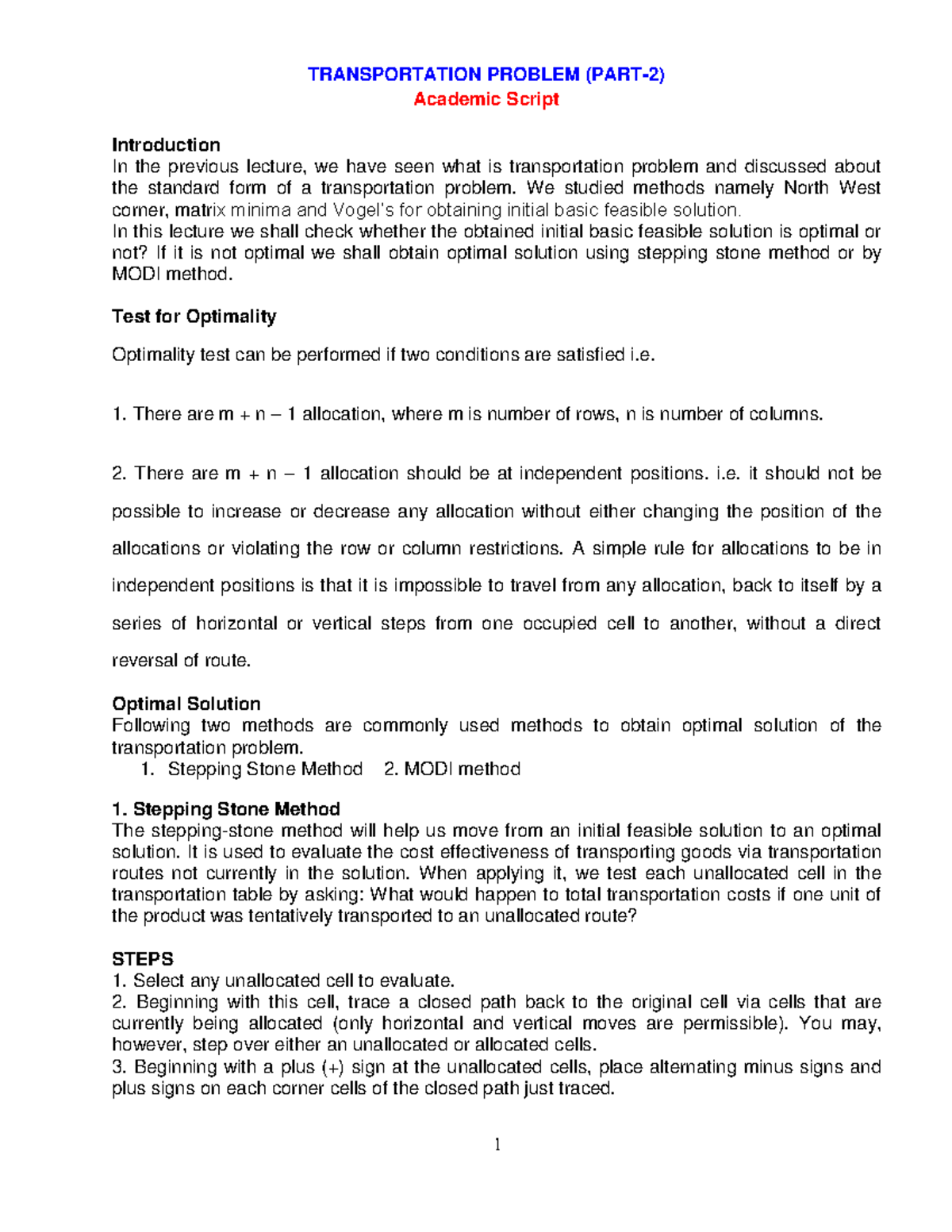 5 Academic Script Transportation Problem (Part-2)2003 20050503034646 ...