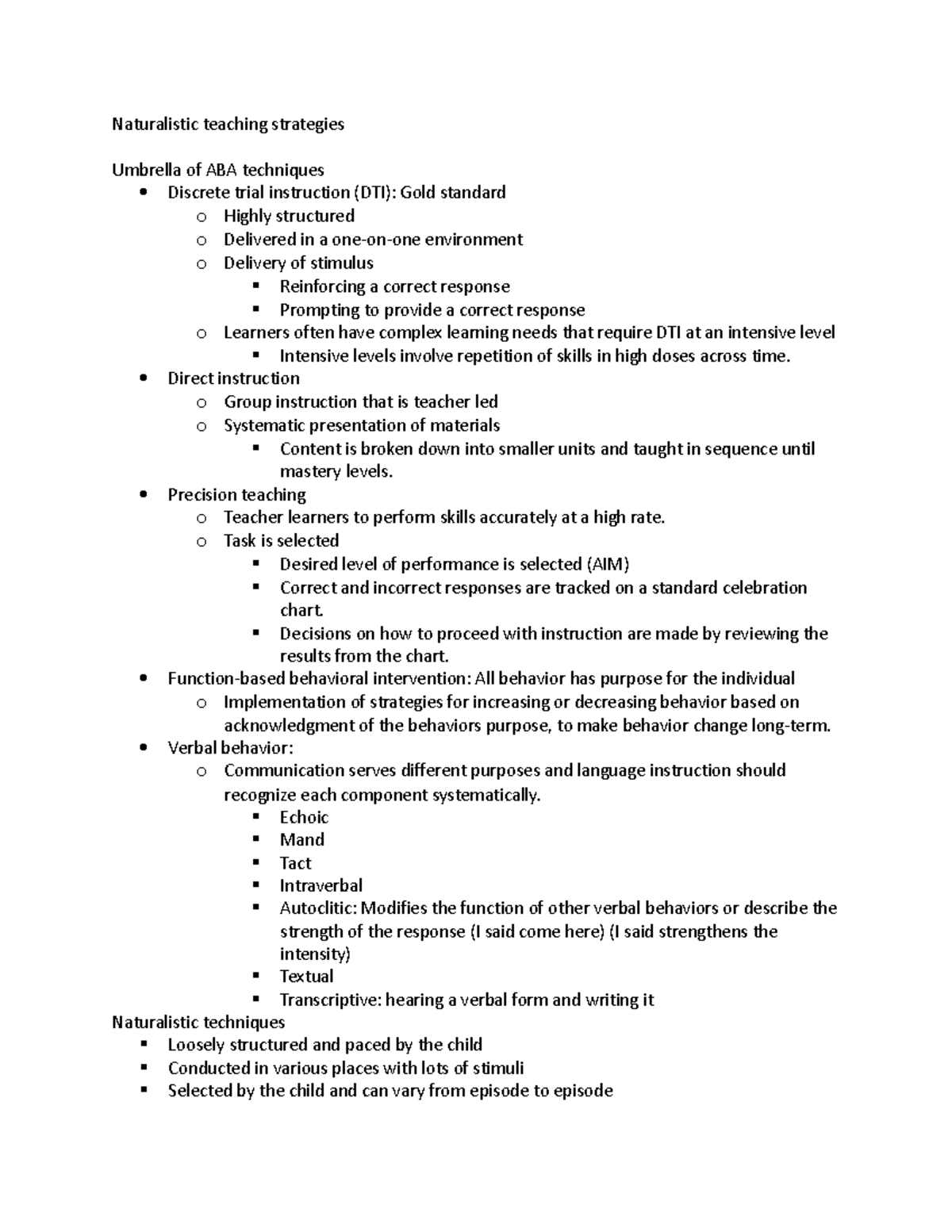 Naturalistic teaching strategies Relias notes - Naturalistic teaching