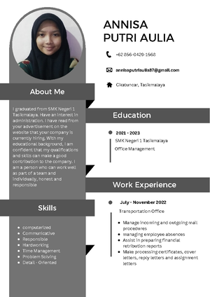 CV Tasya - TASYA AULIA F R E S H G R A D U A T E I graduated from SMK N ...