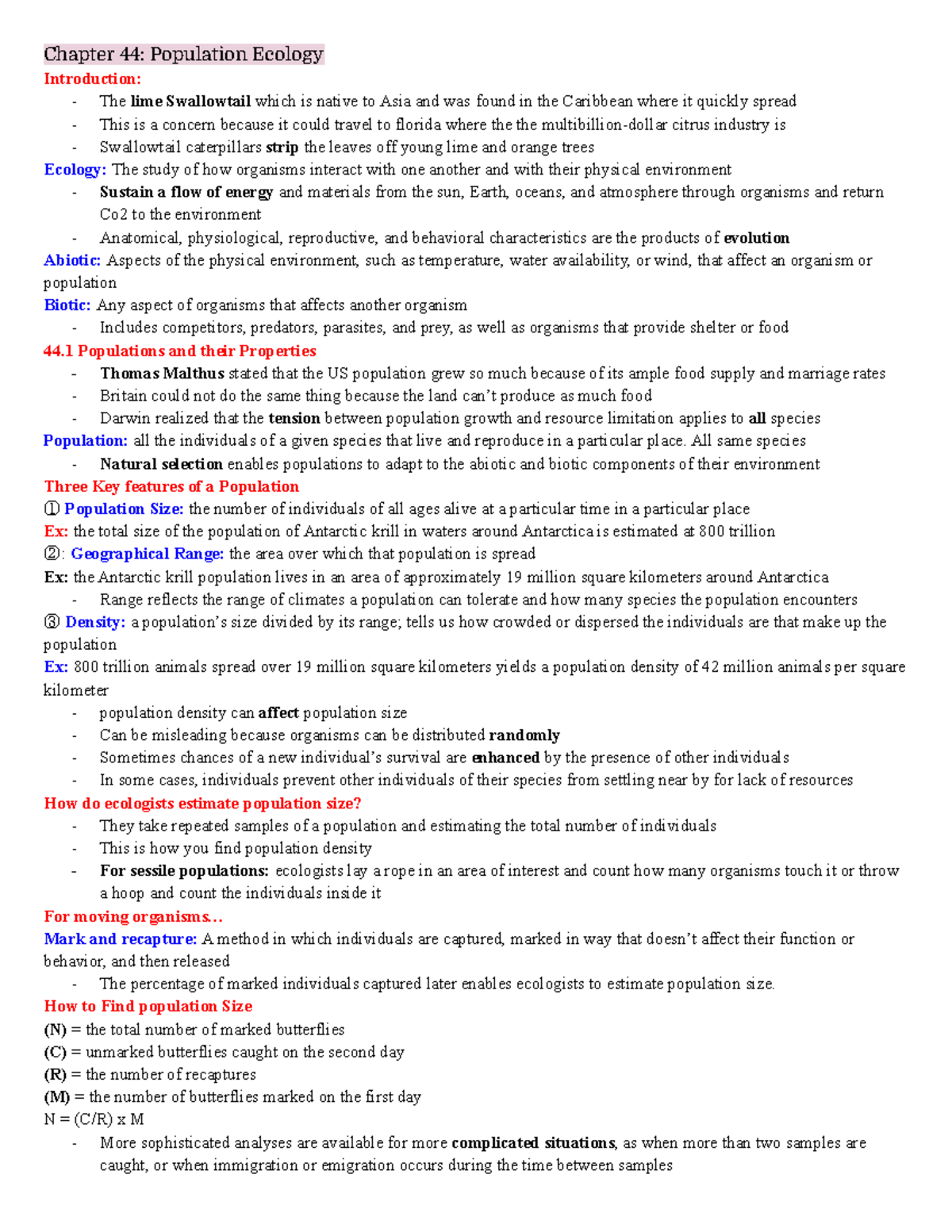 Chapter 44 Population Ecology - Chapter 44: Population Ecology ...